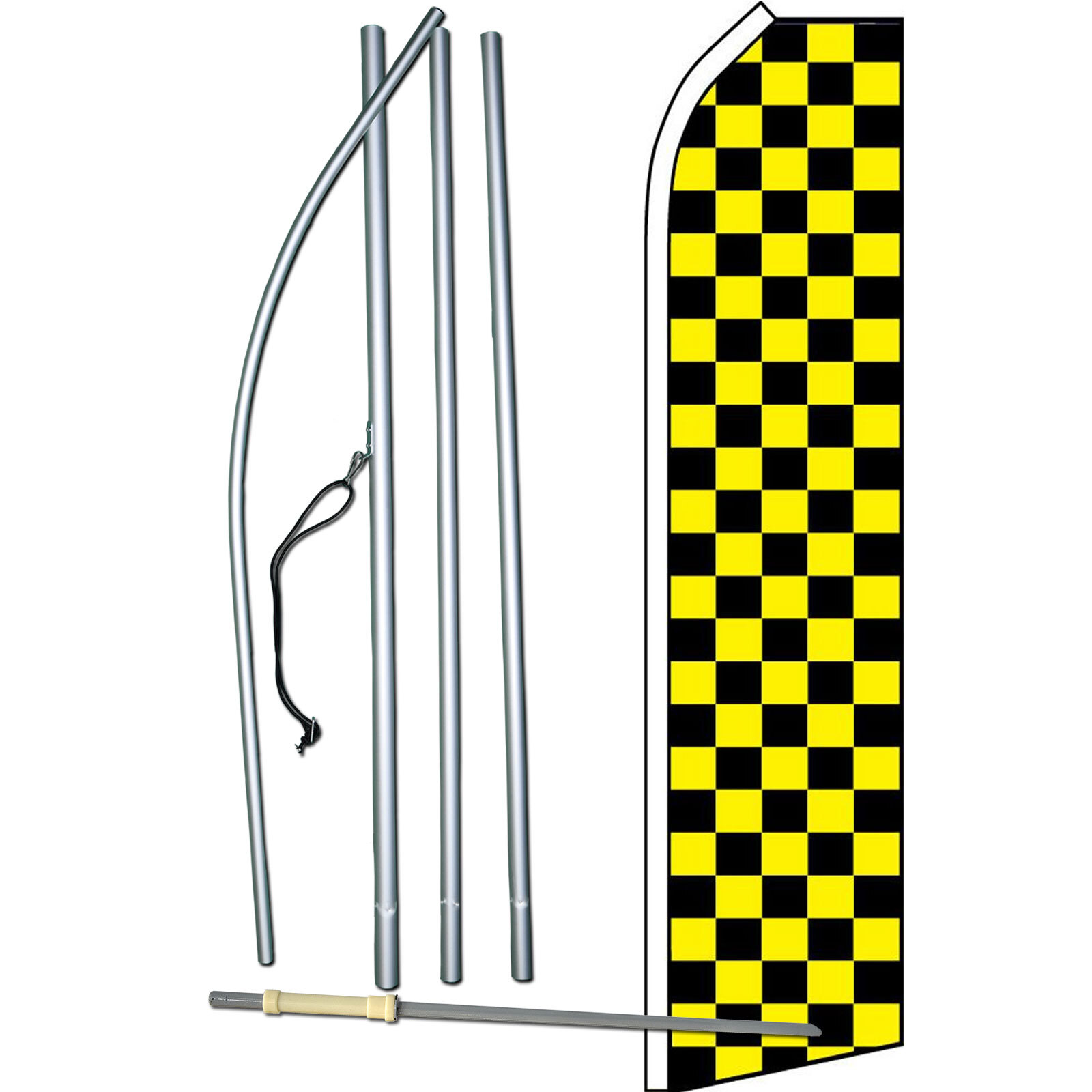 Black/Yellow Checkered Complete Swooper Flag Bundle