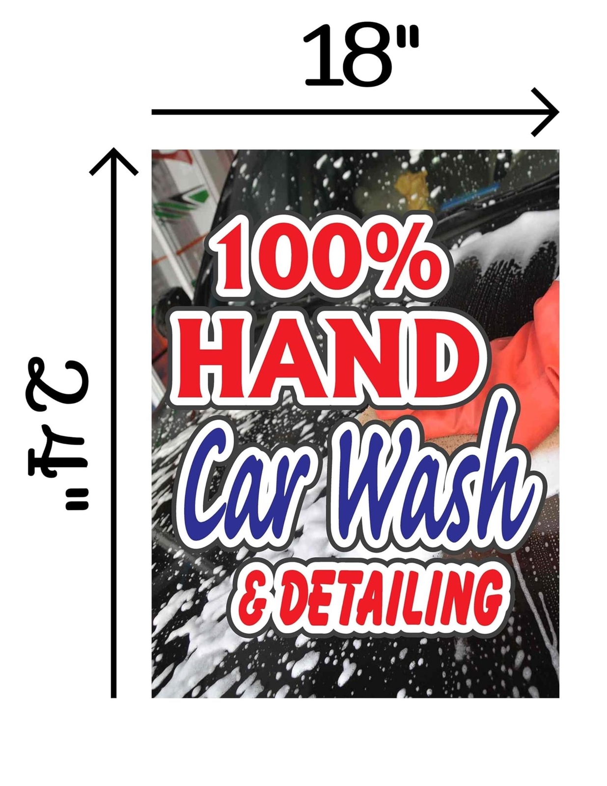 100% Hand Car Wash | Retail Window Display Sign | 18″W x 24″H | 5 Pack