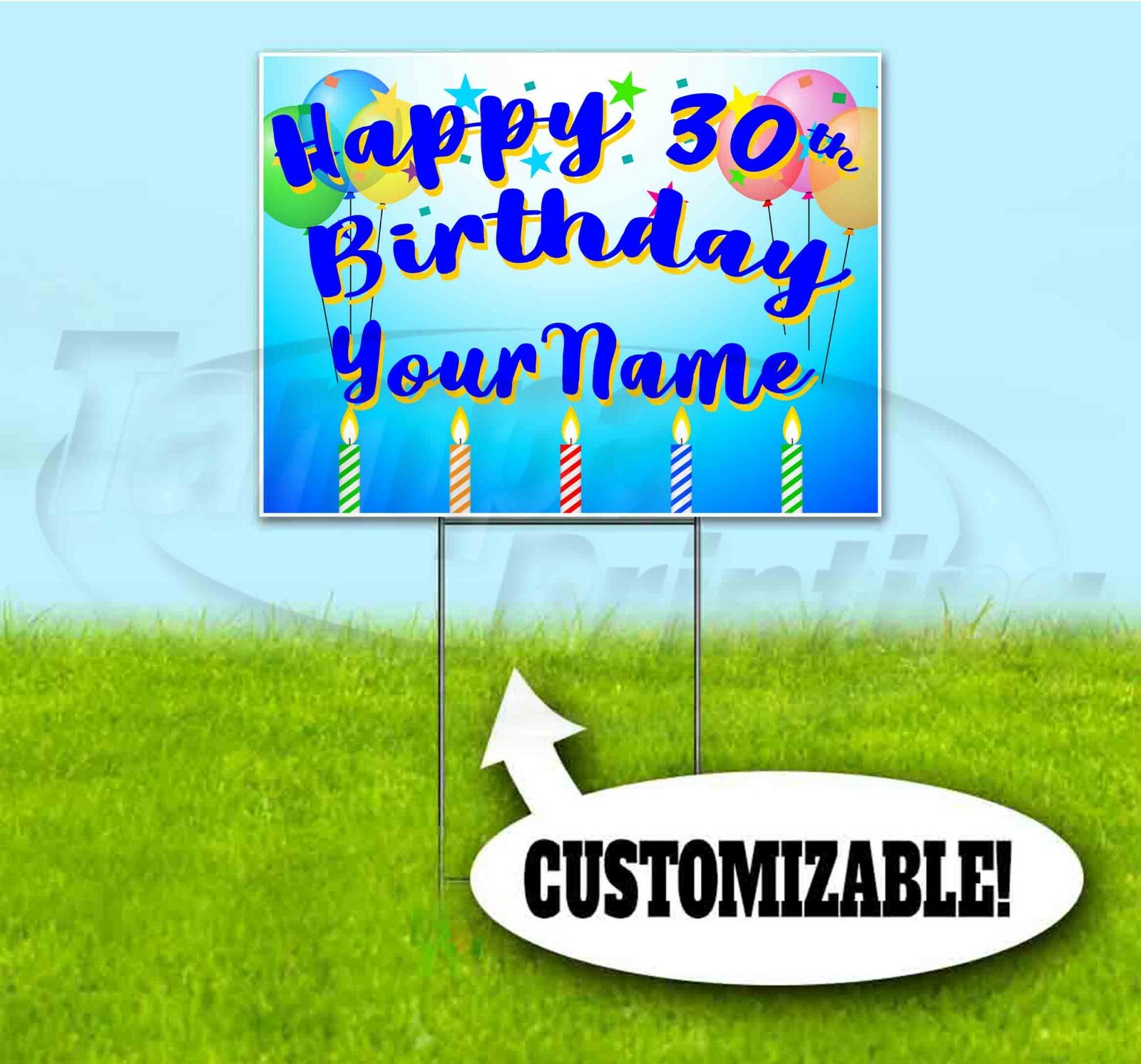 HAPPY BIRTHDAY CUSTOM AGE AND NAME 18×24 Yard Sign WITH STAKE Corrugated Bandit