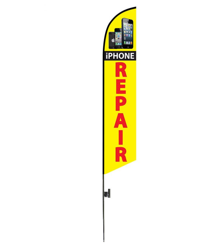 IPHONE REPAIR 12ft FEATHER FLAG KIT FIBERGLASS TIP POLE & GROUND SPIKE (2)
