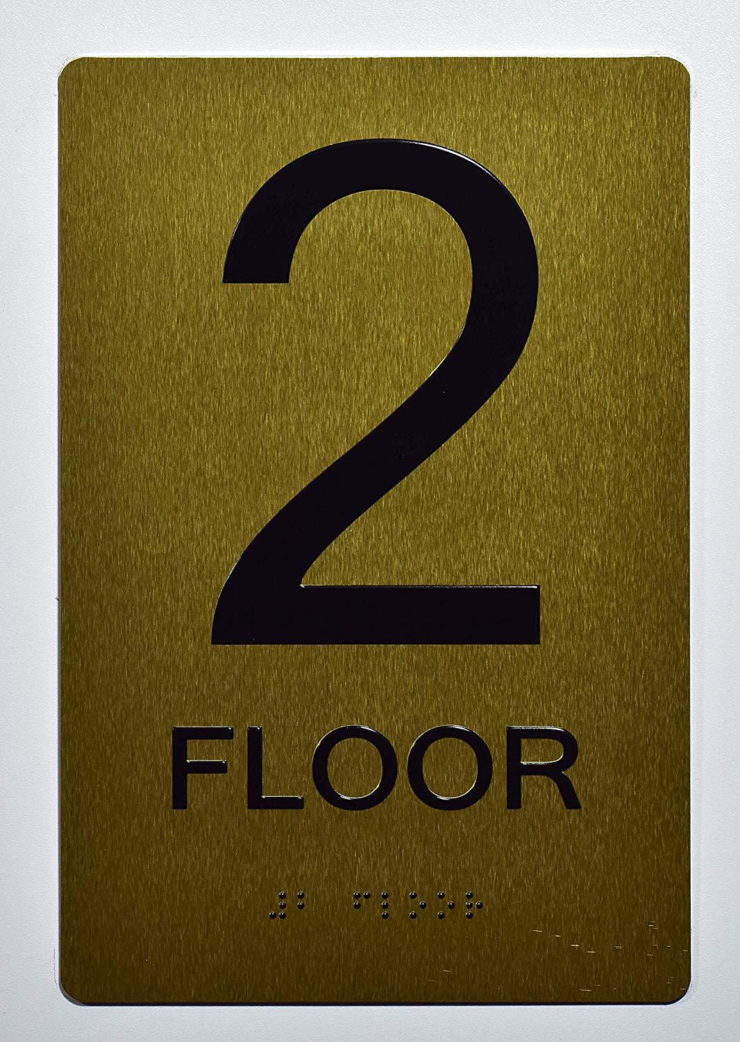 Floor 2 Sign- 2ND Floor Sign- Gold(Aluminium, Gold/Black,Size 6X9)…REF24-1027