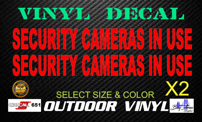 Security Cameras In Use Sticker 2 Pack Outdoor Window Vinyl Sign USA