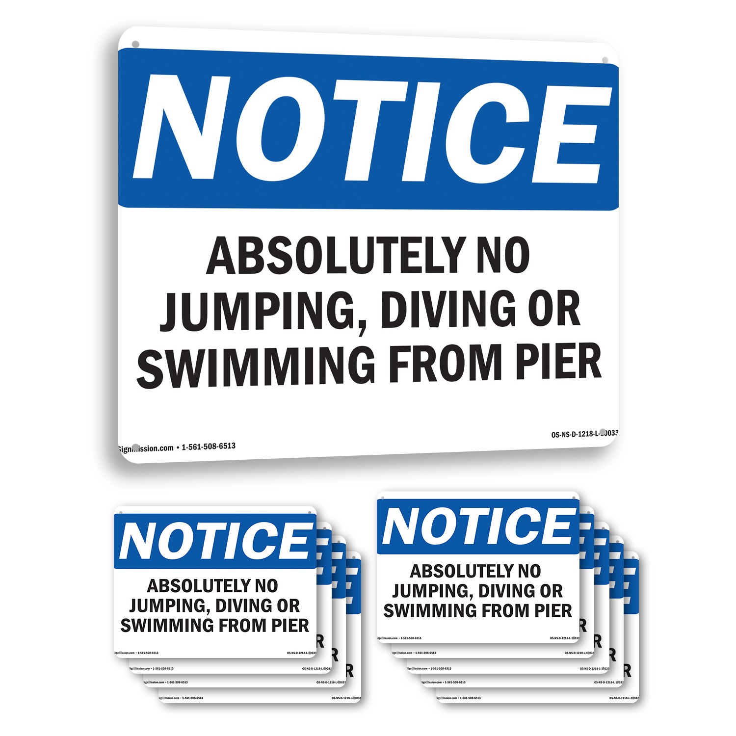 Absolutely No Jumping Diving Or Swimming OSHA Notice Sign, Decal 5 or 10 Pack