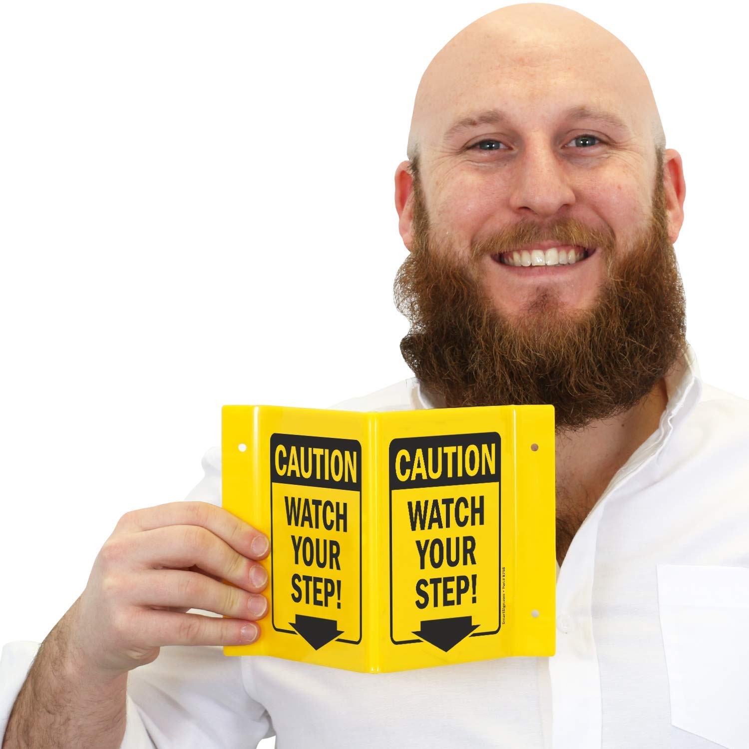 S9017AV06 Watch Your Step Projecting Sign 5×6 Inch Acrylic Black On Yellow