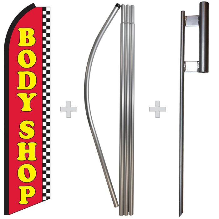Body Shop 15′ Tall Swooper Flag & Pole Kit Feather Super Bow Banner