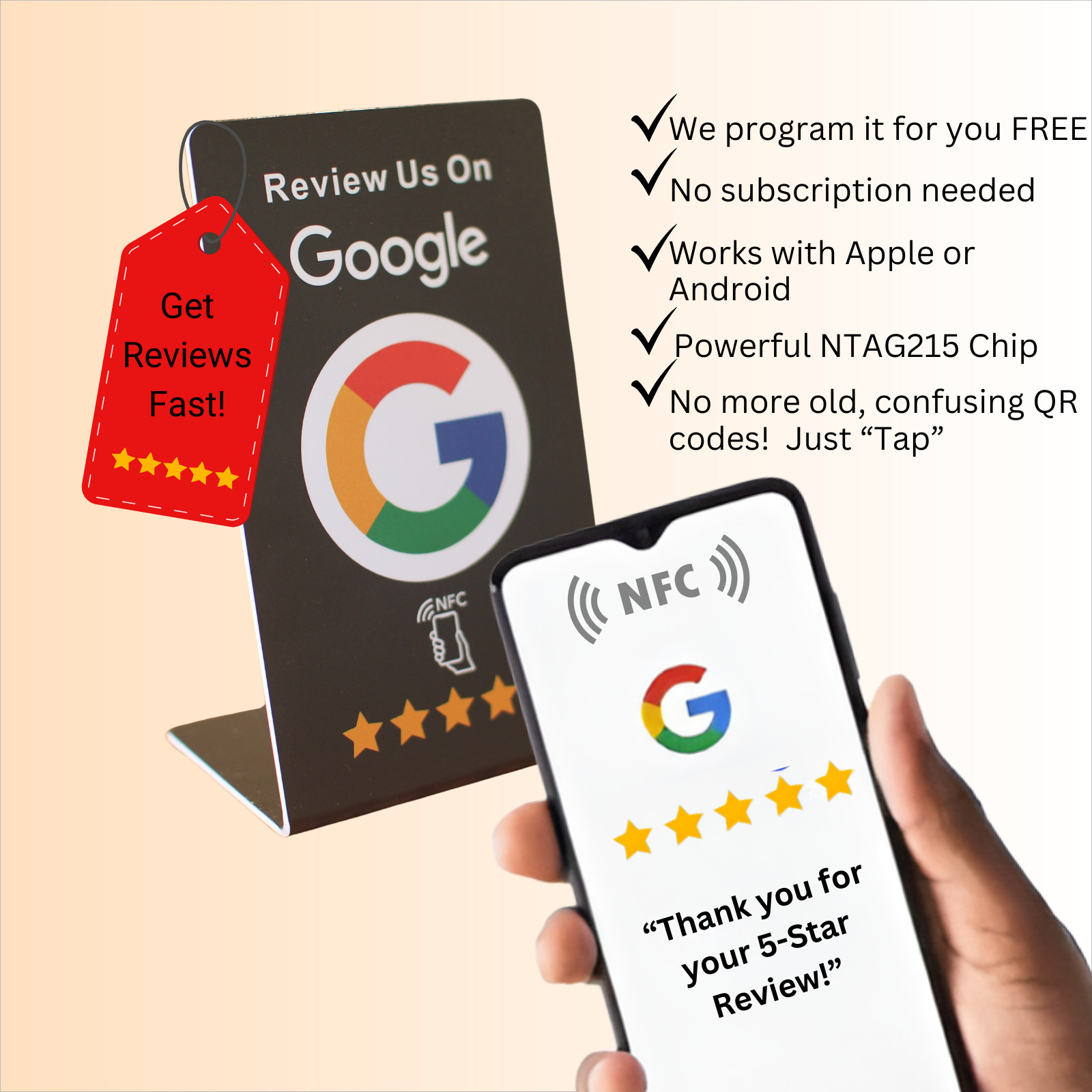 NFC Tap Google Review Stand (2 Pack) + Bonus Guide to BOOST sales 🚀