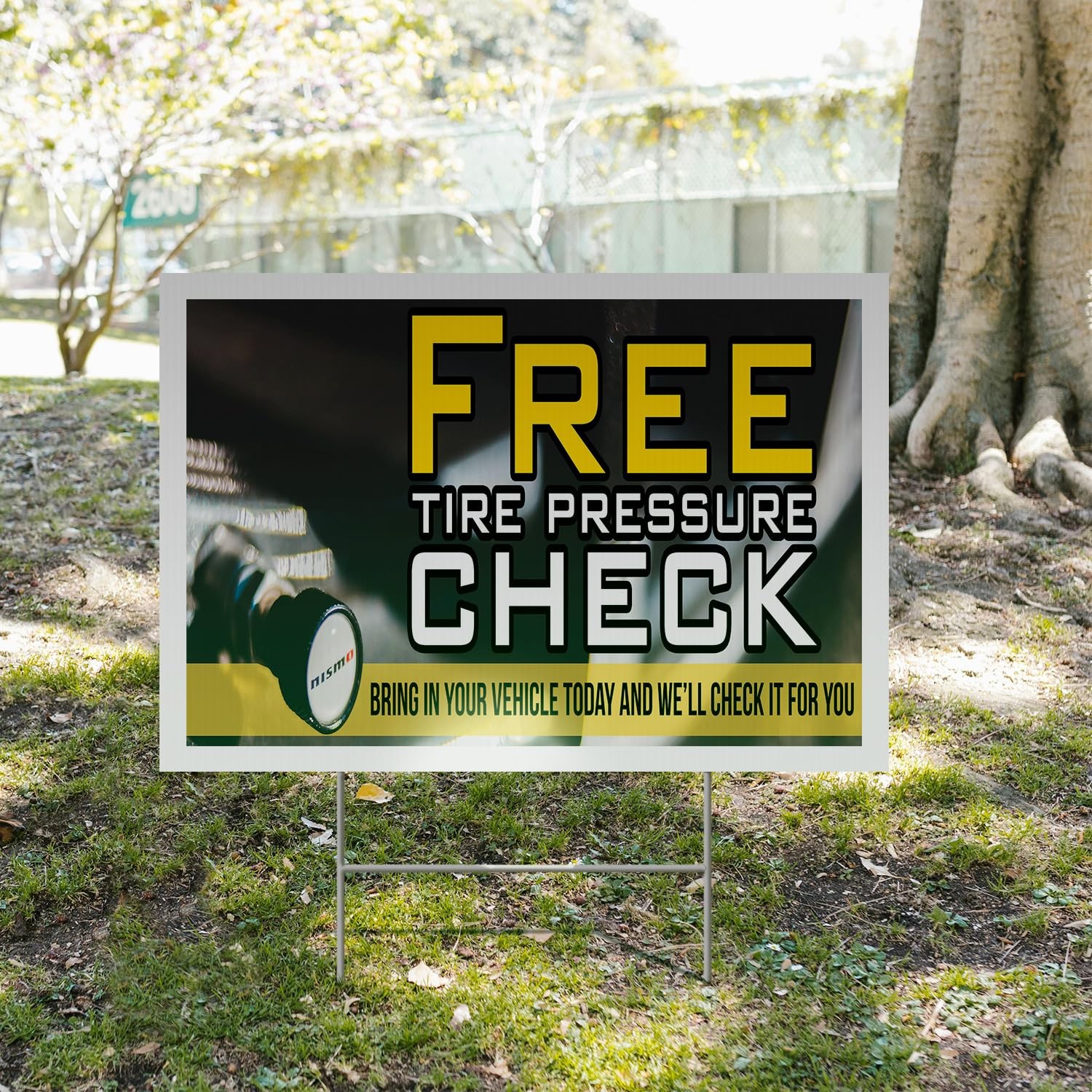 Free Tire Pressure Check Yard Sign 2 Pack of 12 Inch x 16 Inch Double Sided W…