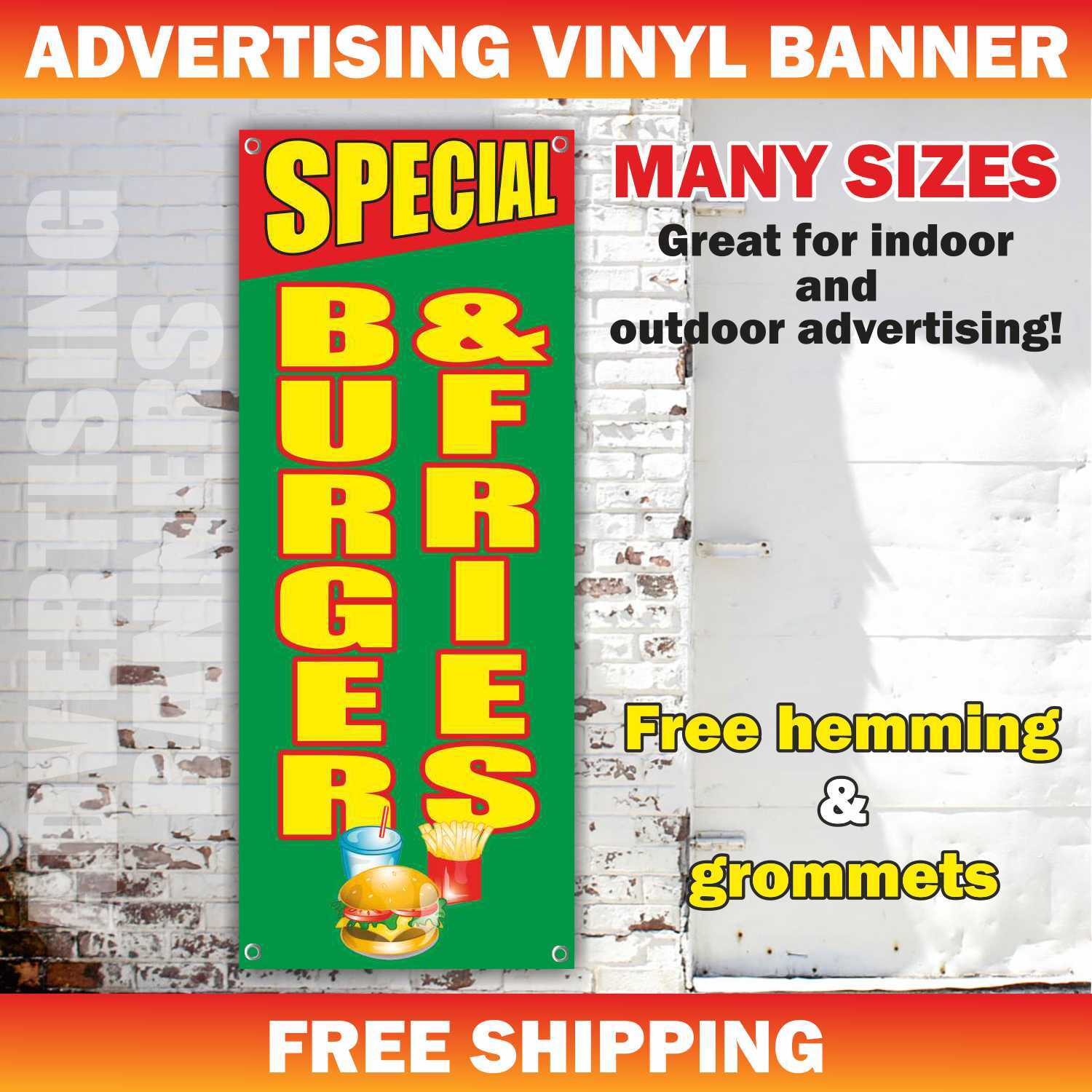 SPECIAL BURGER FRIES Advertising Banner Vinyl Mesh Sign Fast Food Sub Drink Fry