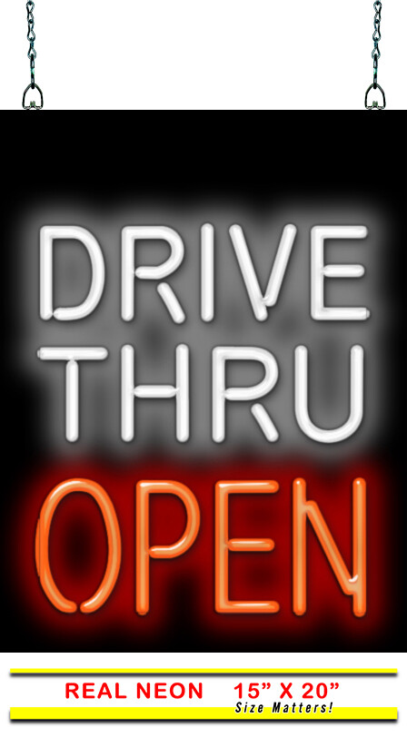 Drive Thru Open Neon Sign REAL Neon Window Sign Ready to Ship Now