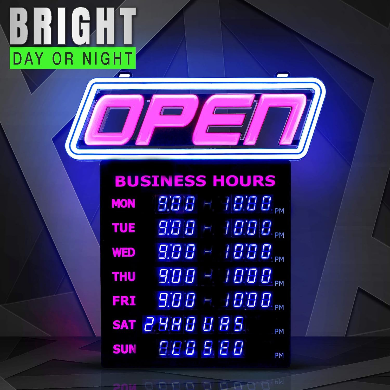 Bright LED Open Sign with Business Hours – Programmable & Energy Efficient