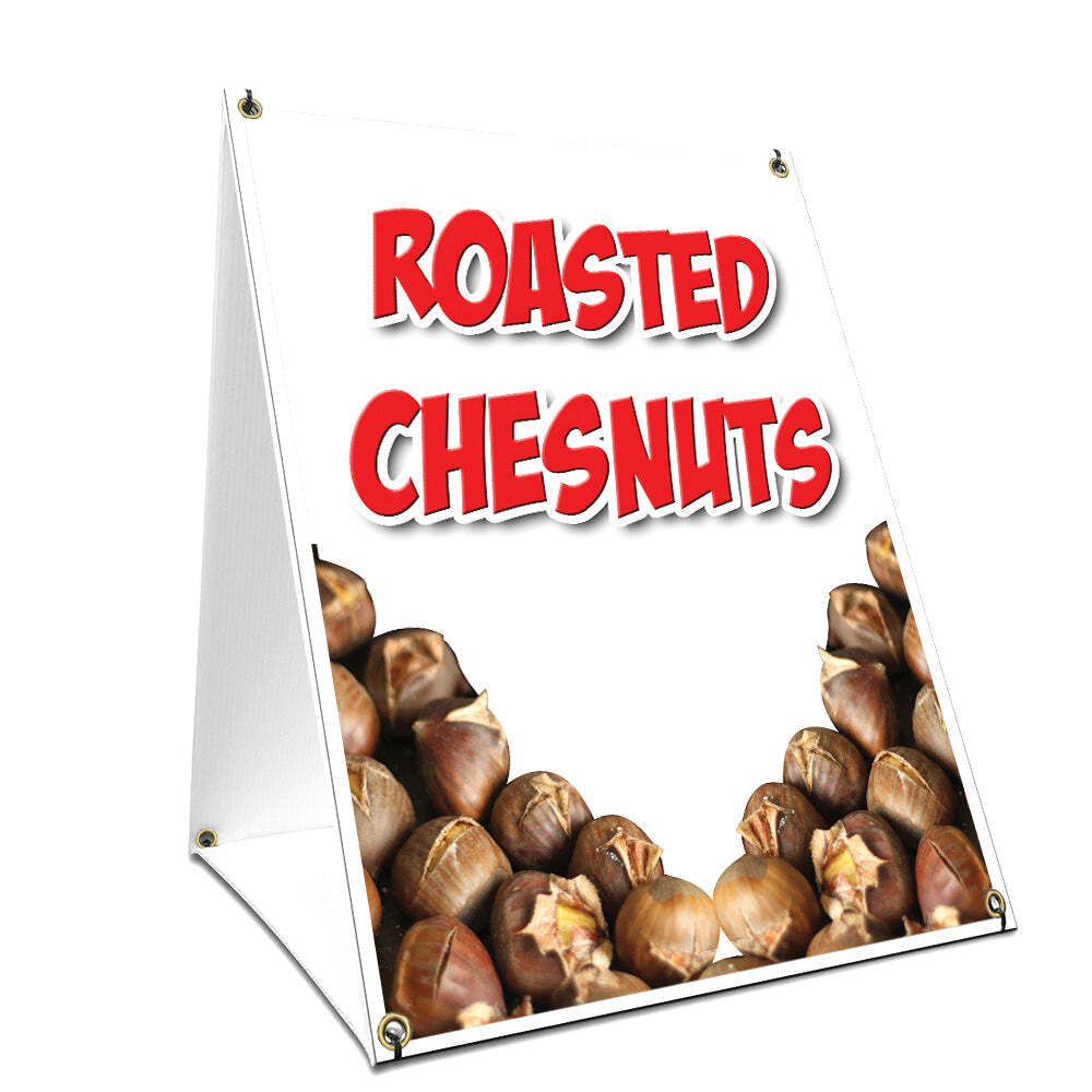 A-frame Sidewalk Sign Roasted Chesnuts With Graphics On Each Side