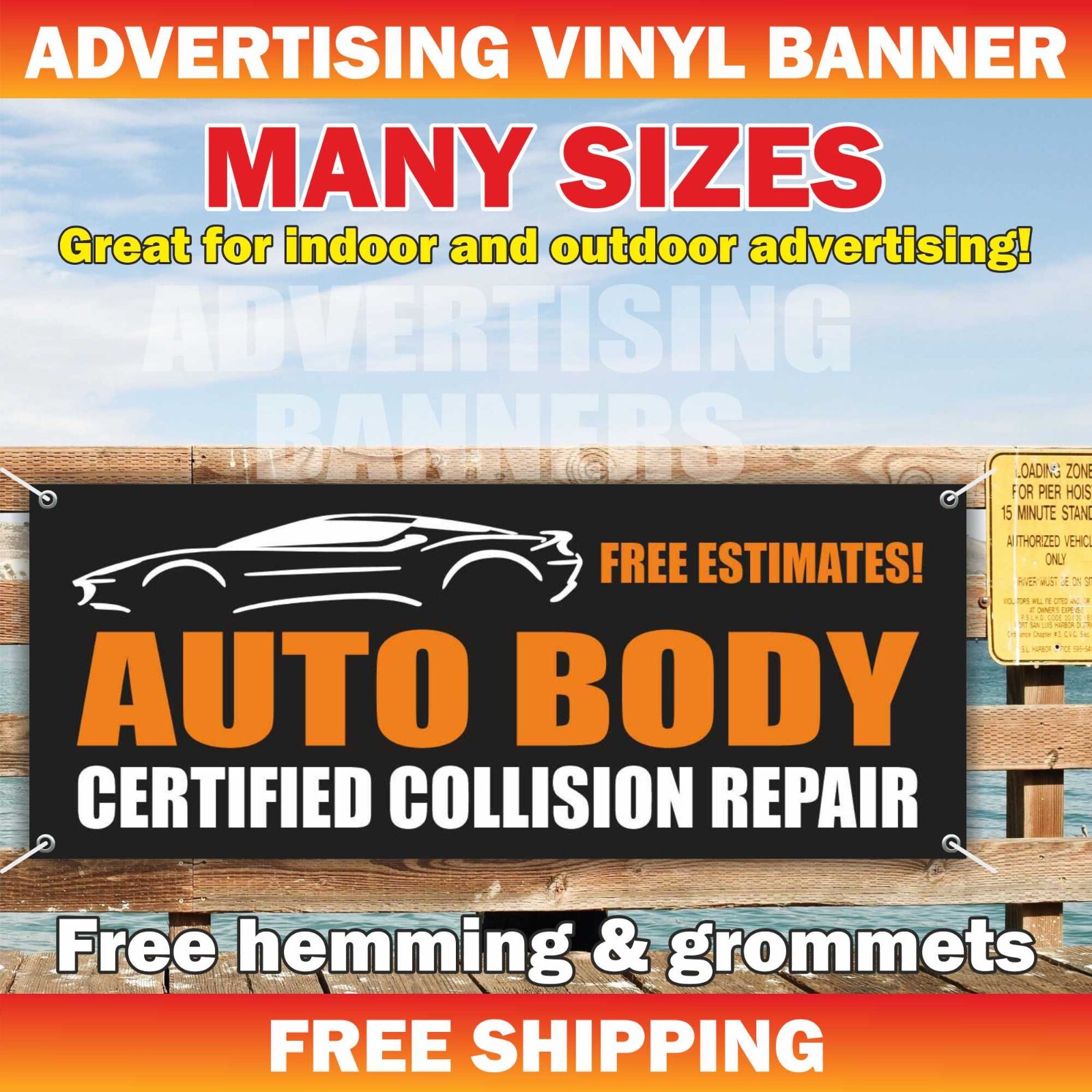 AUTO BODY FREE ESTIMATES Advertising Banner Vinyl Mesh Sign auto repair service