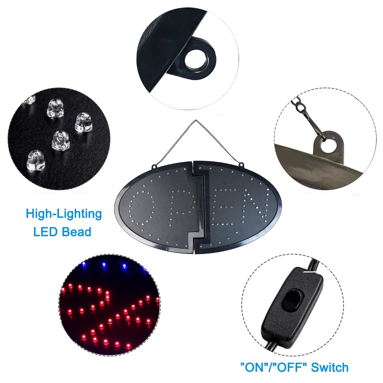 Bright LED Open Sign 19″x10″ High Visibility Electric Display for Business, Shop