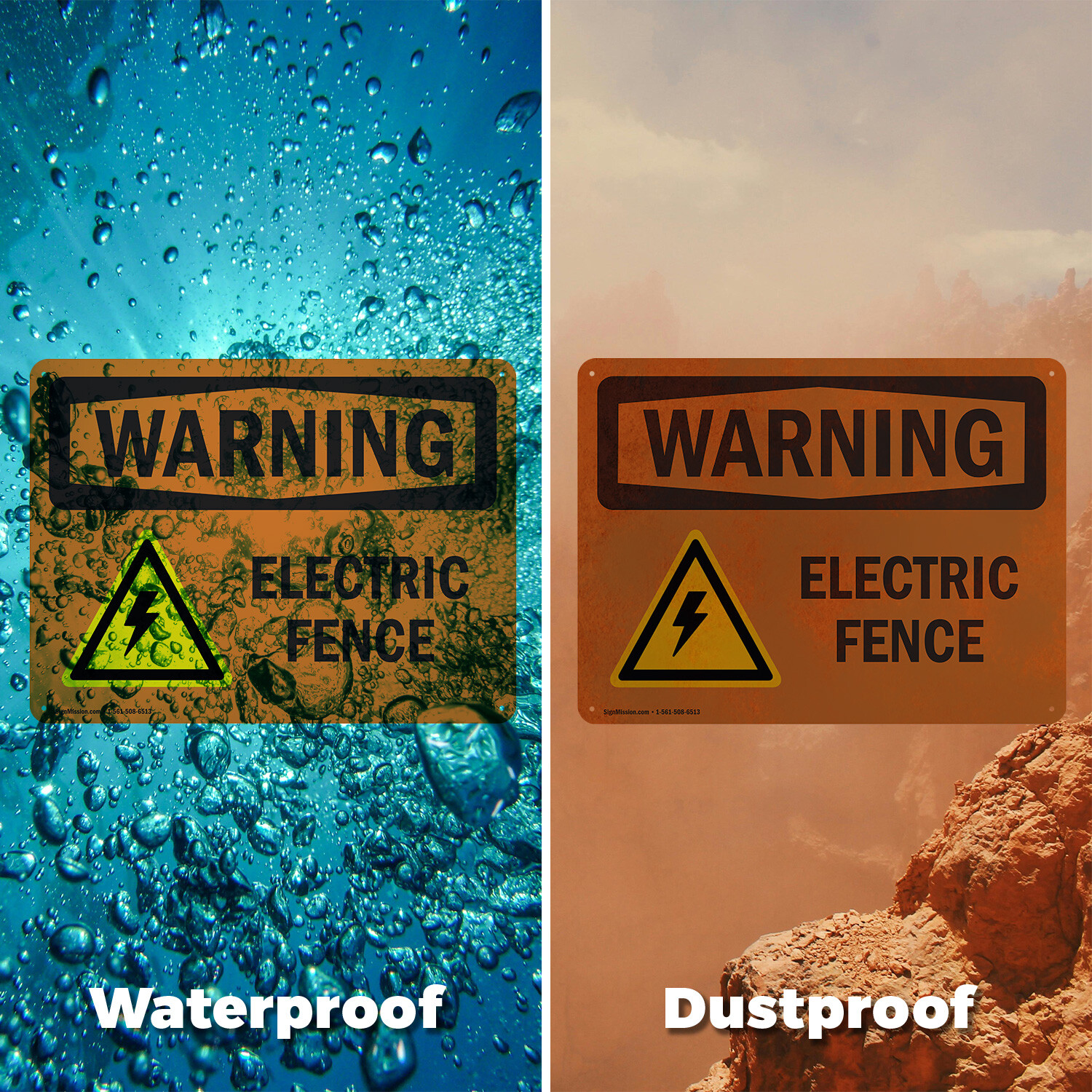 (2 Pack) Electric Fence With Symbol OSHA Warning Sign Decal Metal Plastic