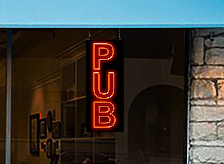 Vertical Pub Neon Sign REAL Neon Window Sign Hand Bent Glass Easy Installation