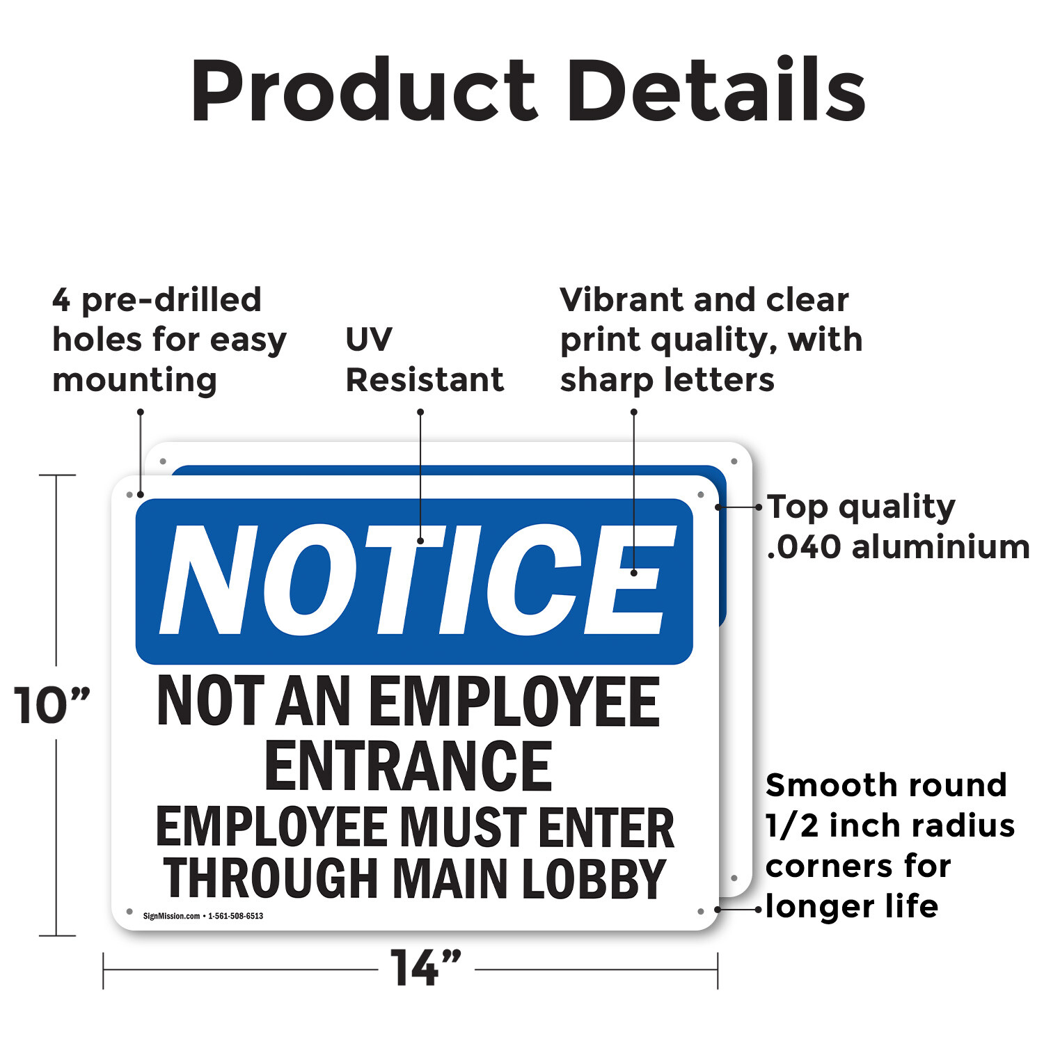 (2 Pack) Not An Employee Entrance Employees Must OSHA Notice Sign Decal Metal