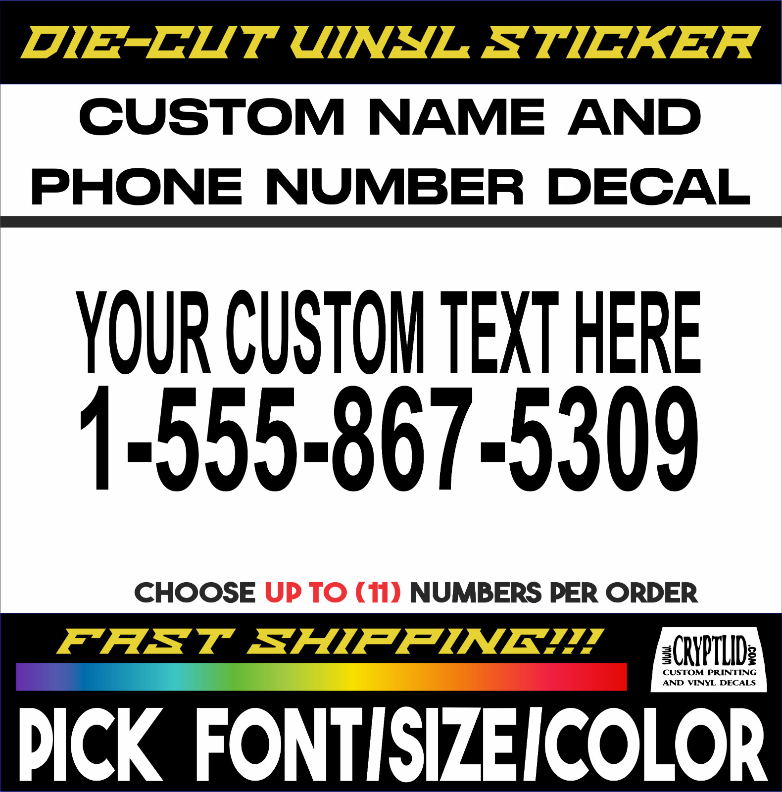 Custom Name and Phone Number Decal Vinyl Sticker Van Truck Business Boat Store