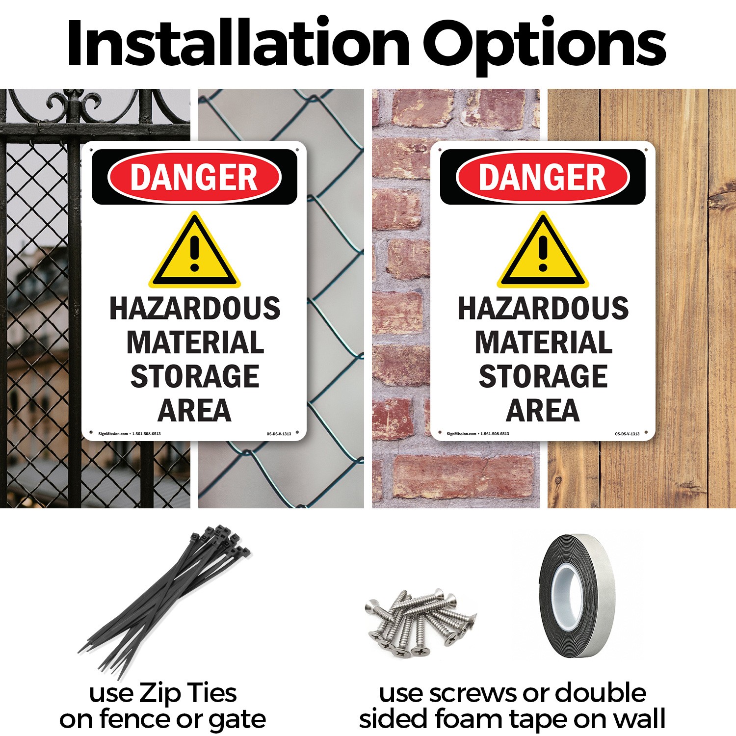 Hazardous Material OSHA Danger Sign Metal, Plastic, Or Decal – 5 or 10 Pack