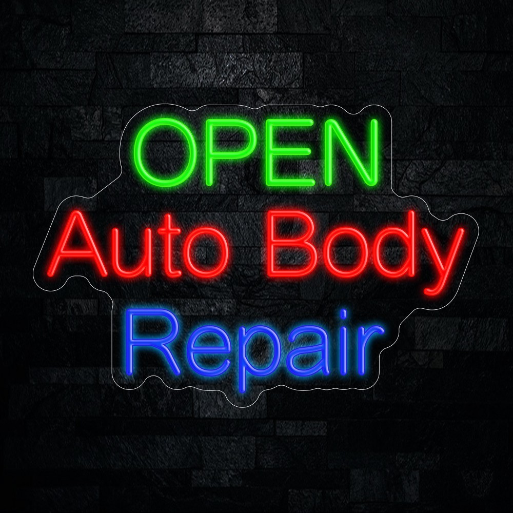 Auto Body Repair Open LED Neon Sign 22″L x 15″H #25147