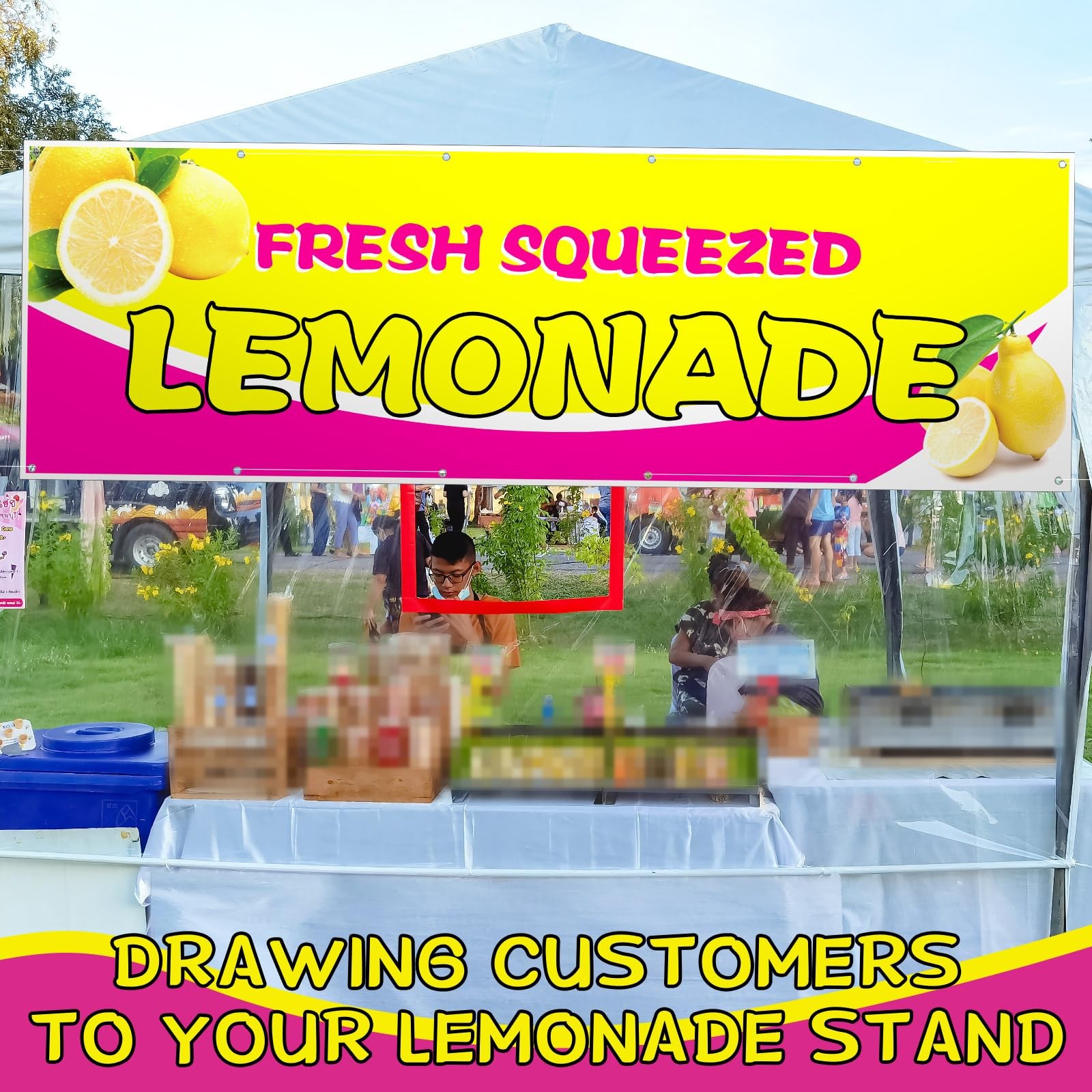 HunnmingRe 3 x 10 Ft Pink Lemonade Sign Vinyl Banner Fresh Squeezed Lemonade