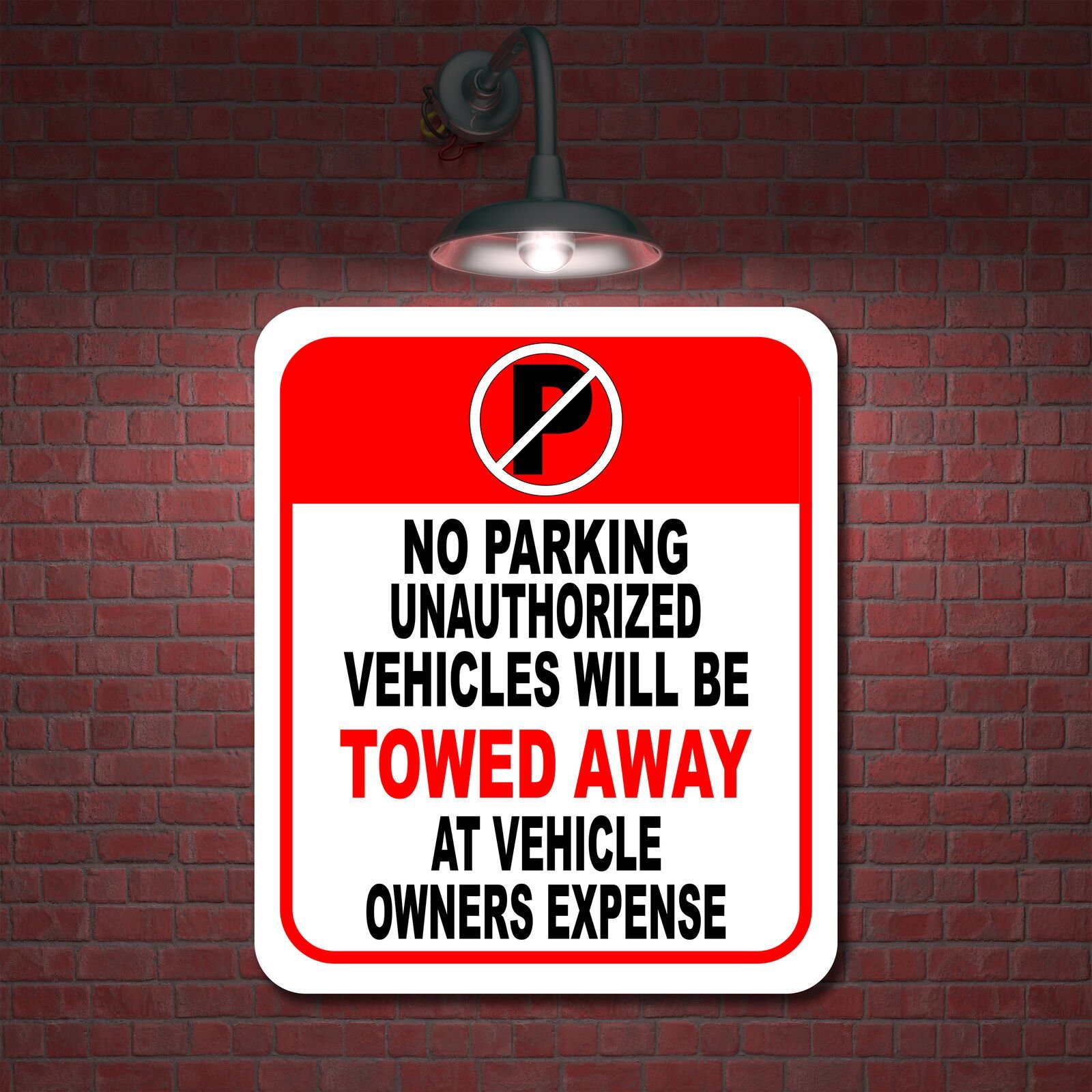 NO PARKING UNAUTHORIZED TOWED SYMBOL Aluminum Composite Sign