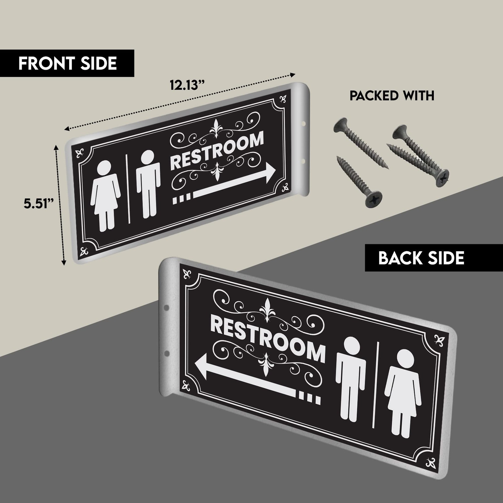 DOUBLE SIDED ALUMINUM RESTROOM SIGNS 2 PACK METAL BATHROOM SIGNS FOR OFFICE O…