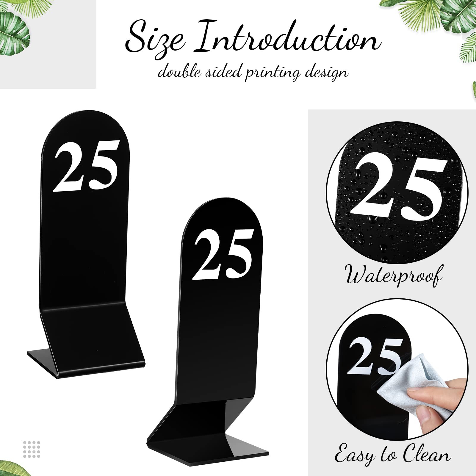 25 PCS Black Acrylic Double Sided Tent Table Numbers 125 Signs Restaurant