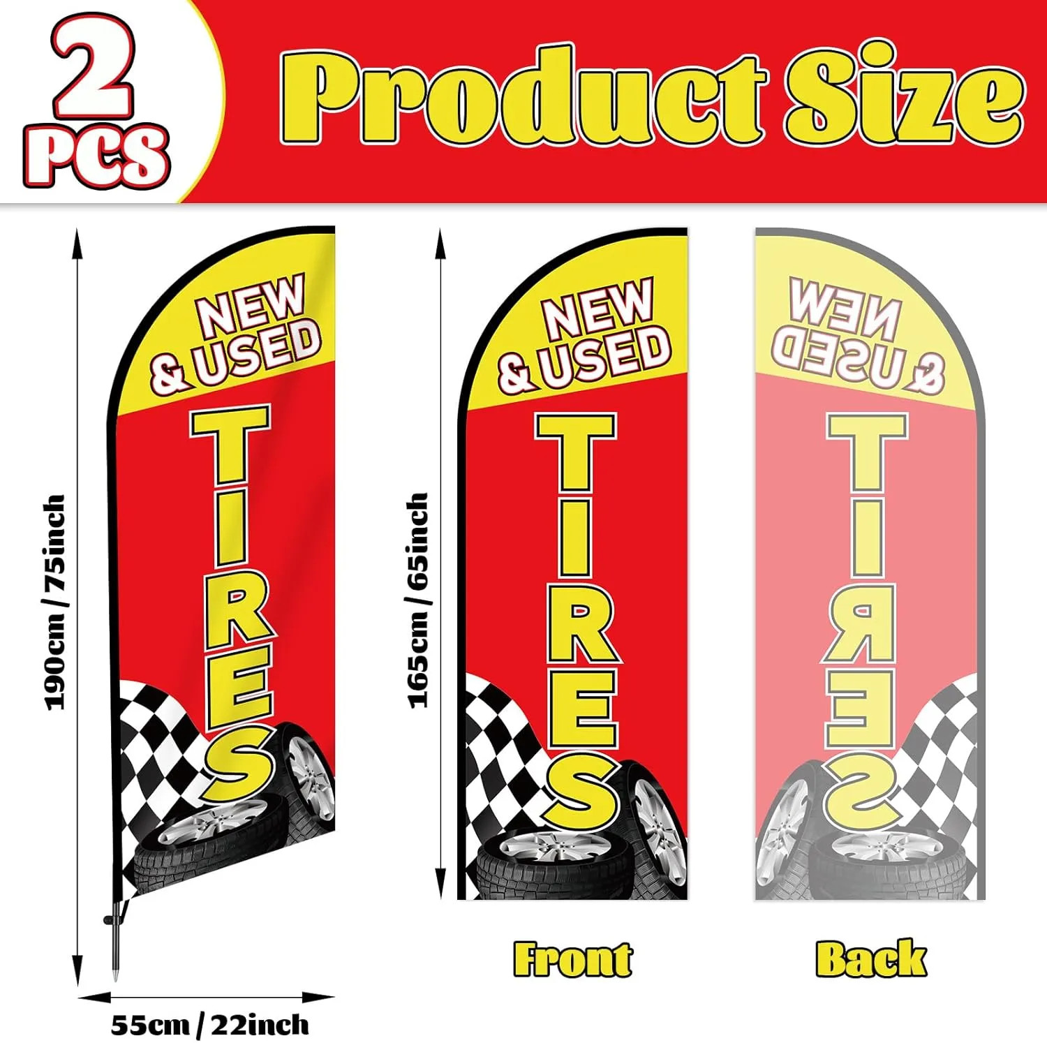 7ft Tire Sale Feather Flag Set Swooper Banner with Pole and Ground Stake 2 Pack