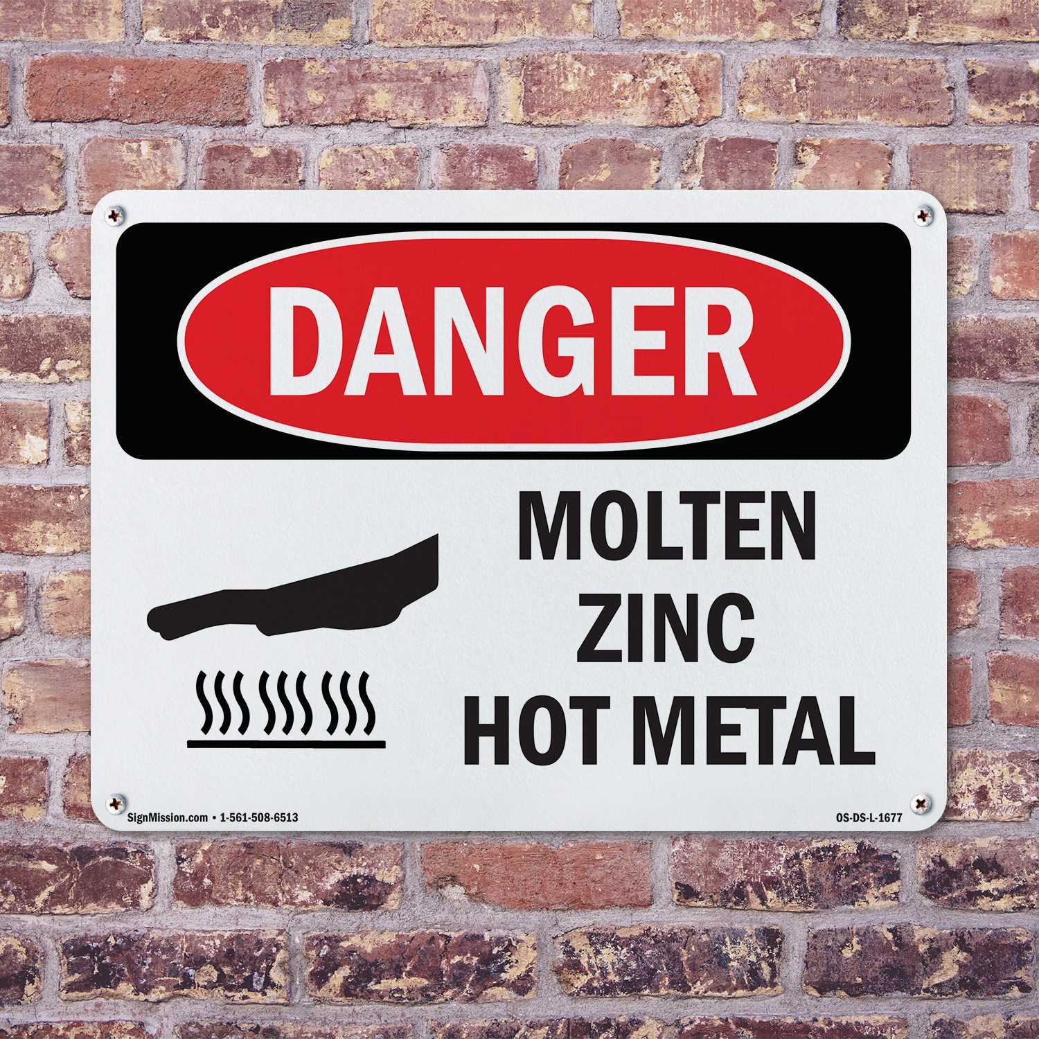 Molten Zinc Hot Metal OSHA Danger Sign Metal, Plastic, Or Decal – 5 or 10 Pack