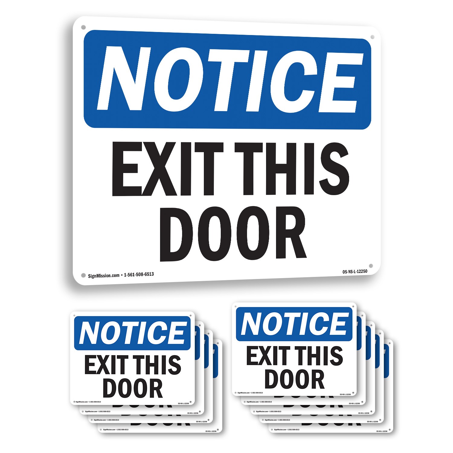 Exit This Door OSHA Notice Sign Metal, Plastic, Or Decal – 5 or 10 Pack
