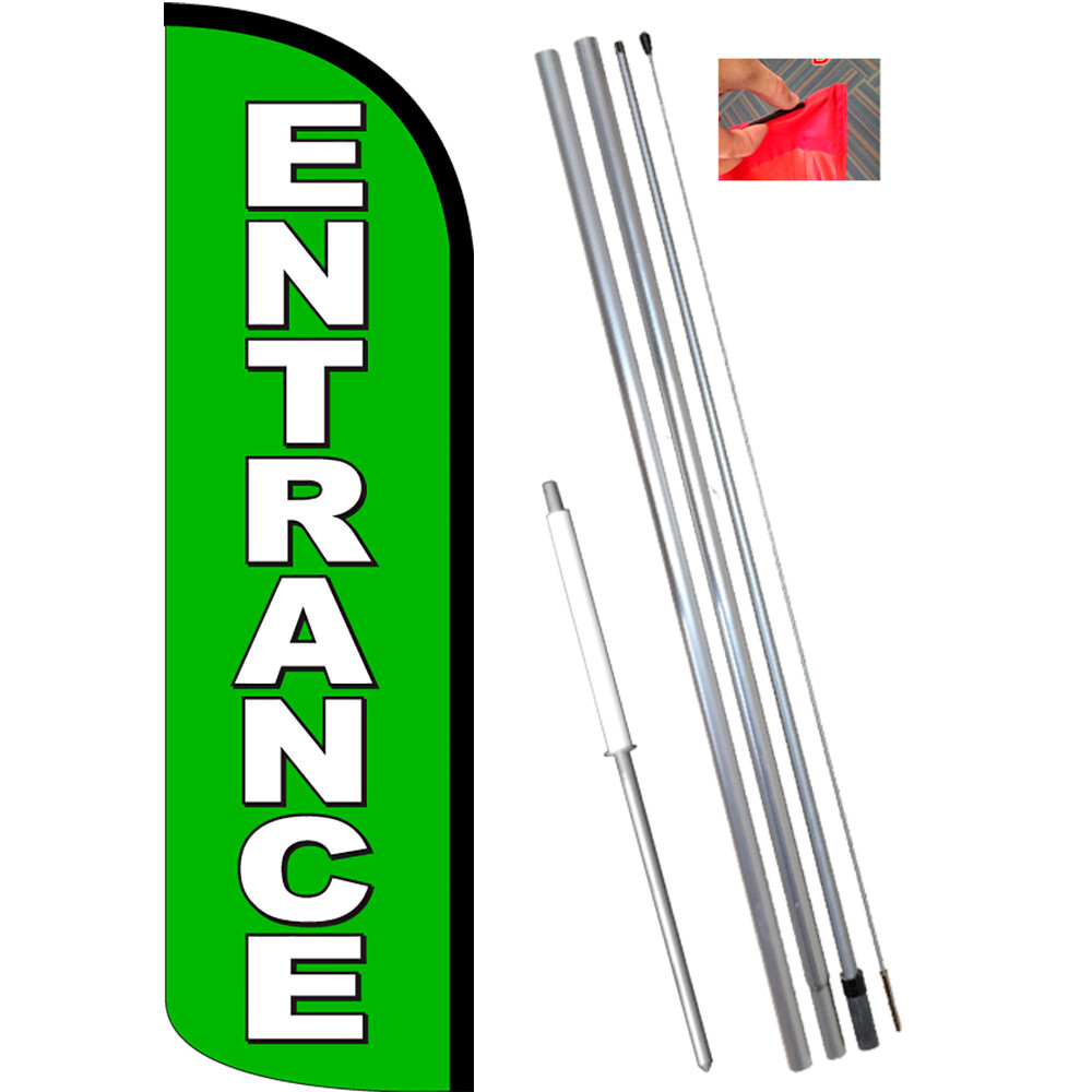 ENTRANCE (Green) Windless Feather Flag Bundle (Complete Kit) OR Optional Replace
