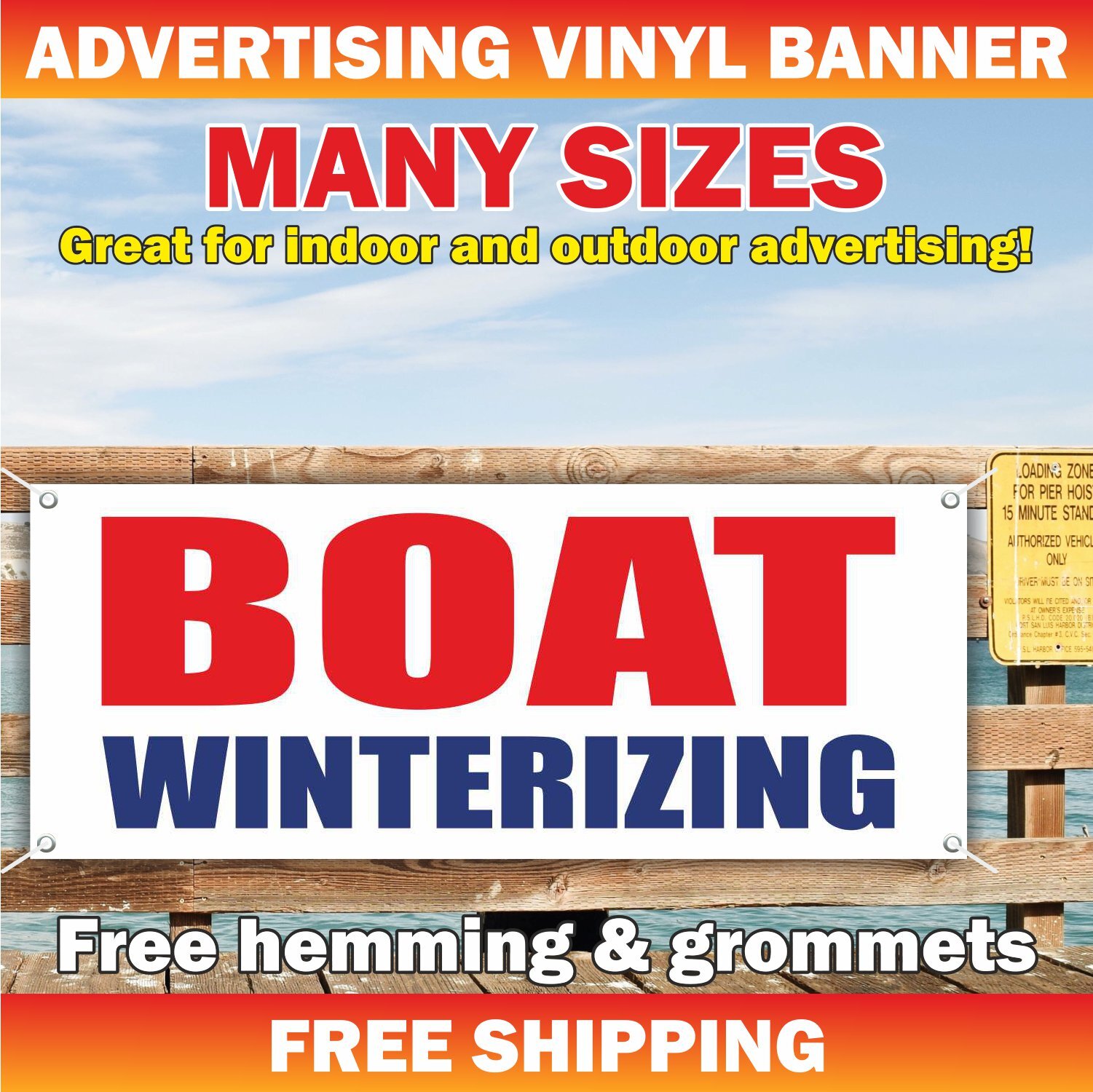 BOAT WINTERIZING Advertising Banner Vinyl Mesh Sign service we finance repair
