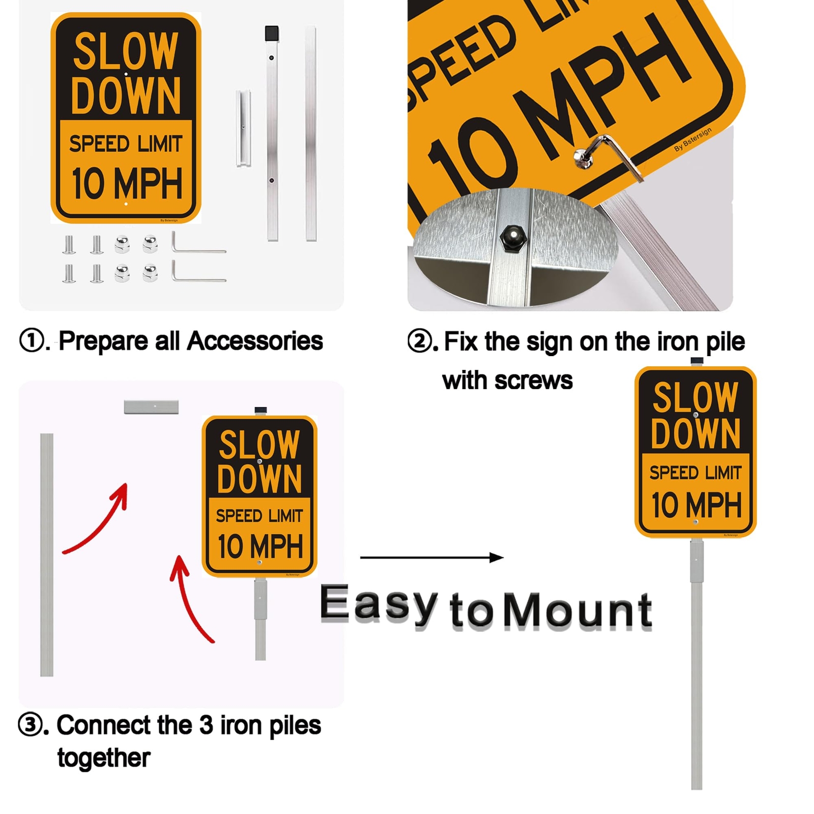 2Pack Slow Down Speed Limit 10MPH Sign with 36 inch Stake 14 x 10 Inches Refl…