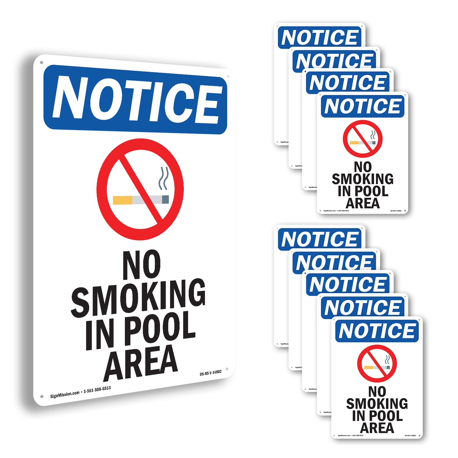 No Smoking In Pool Area OSHA Notice Sign Metal, Plastic, Or Decal – 5 or 10 Pack