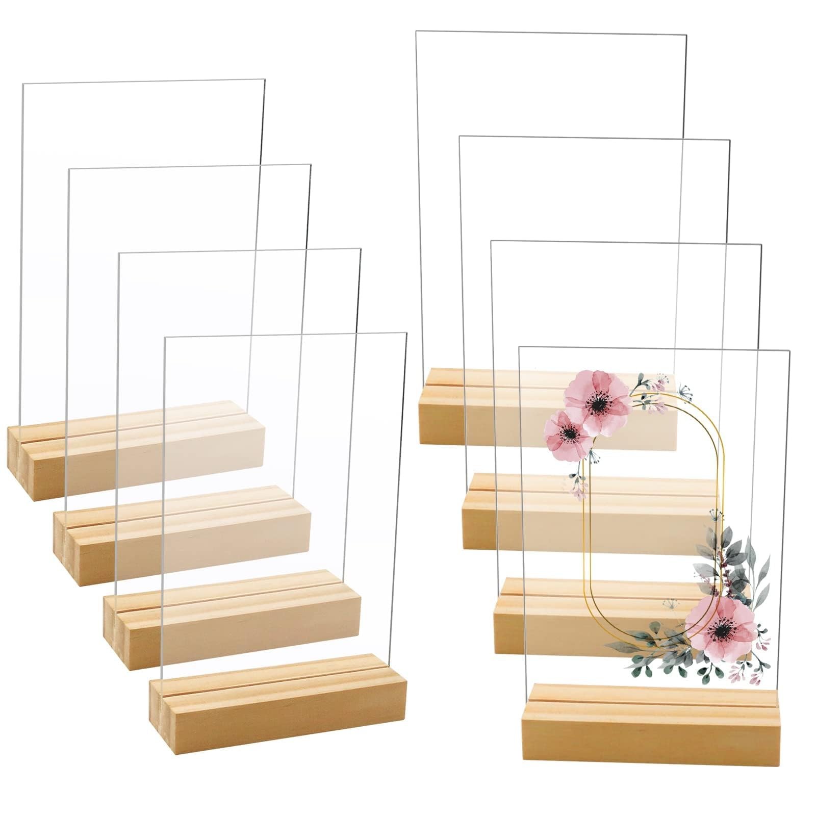 8 Pack 5 x 7 Inch Blank Clear Acrylic Table Displays with Wooden Stands – Ide…