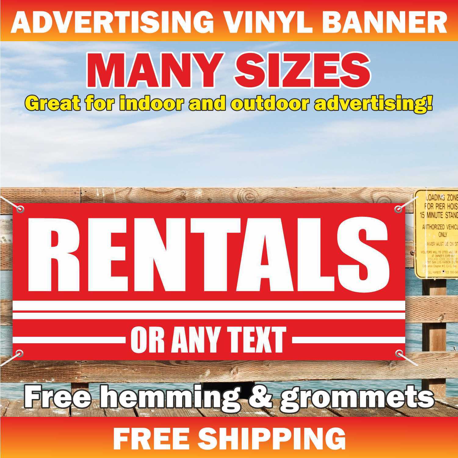 RENTALS Advertising Banner Vinyl Mesh Sign Custom Any Text Business rent lease