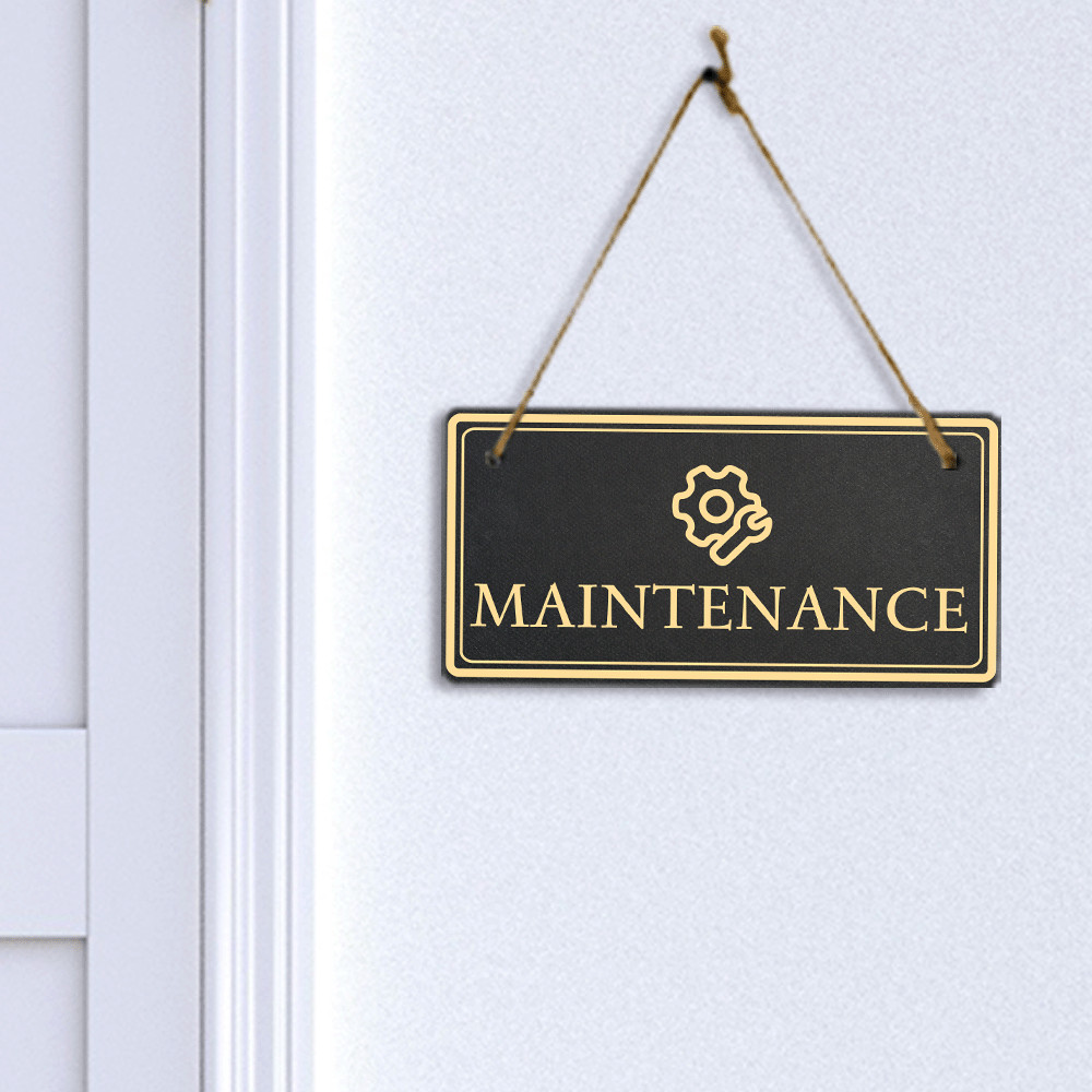 Maintenance 5×10 Hanging Plus Wall or Door Sign | Rustic Twine