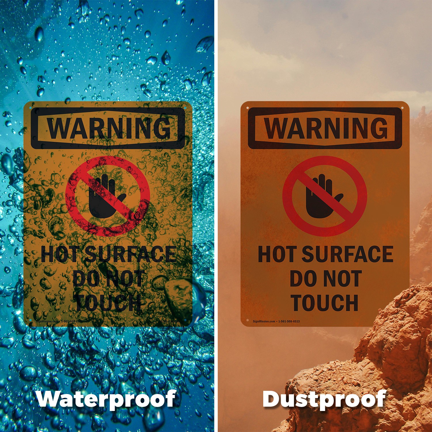 Hot Surface Do Not Touch With Symbol OSHA WARNING Sign Or Decal – 5 or 10 Pack