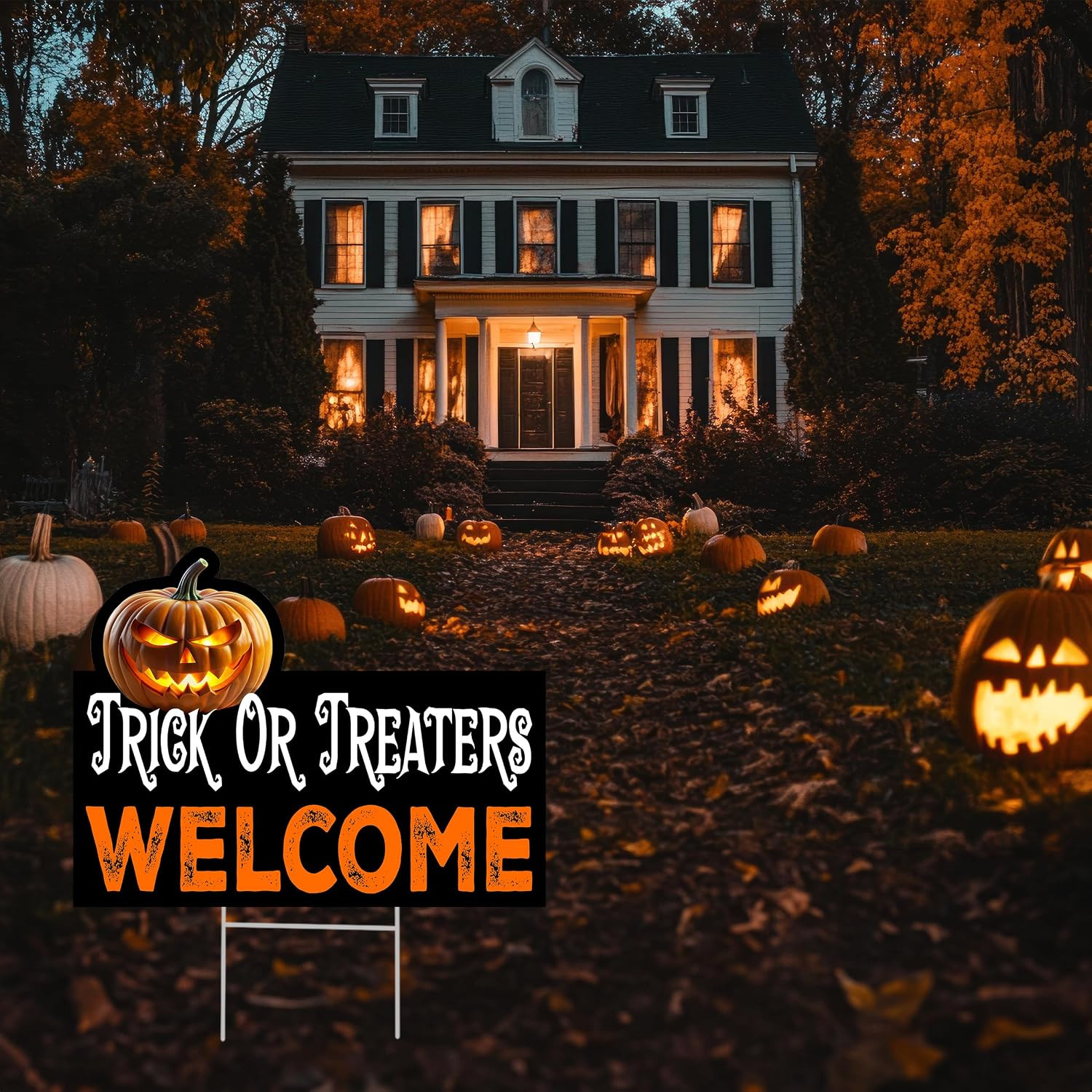 Large Trick or Treaters Welcome Happy Halloween Yard Sign Home Outdoor Lawn Deco