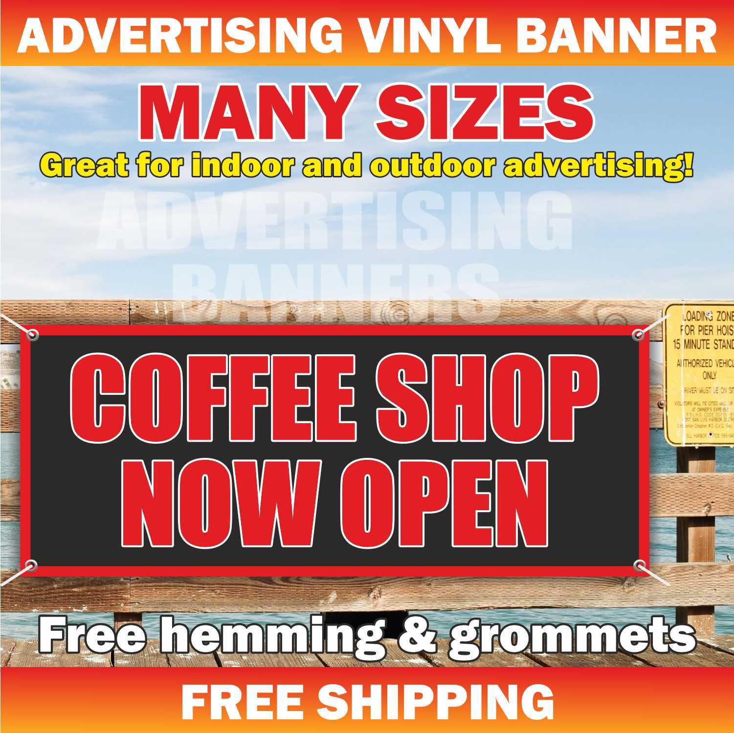 Coffee Shop Now Open Advertising Banner Vinyl Mesh Sign cafeteria tea bar grains