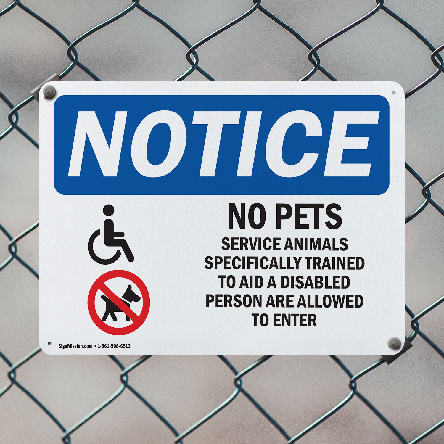 (2 Pack) No Pets Service Animals Allowed OSHA Notice Sign Decal Metal Plastic