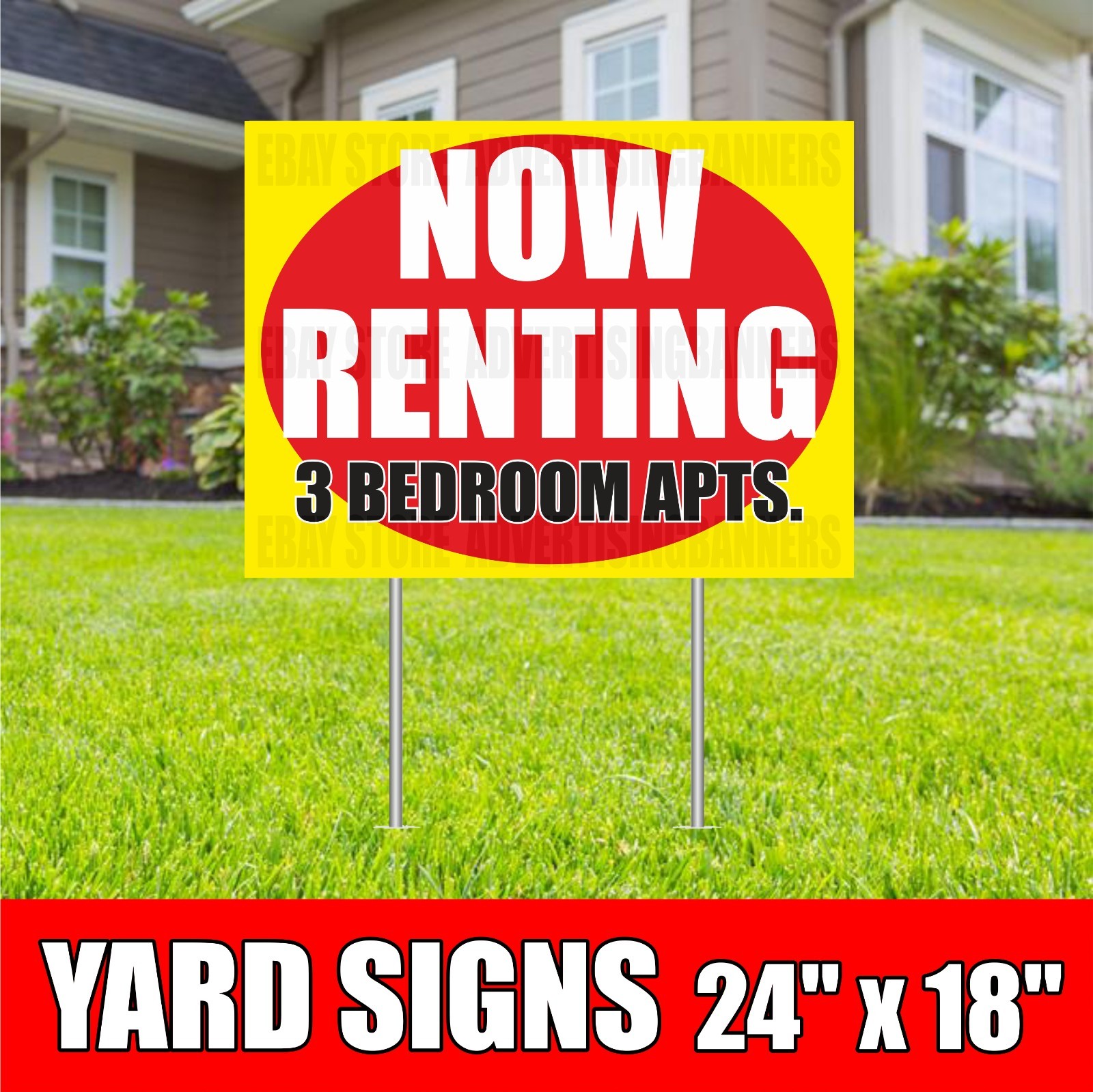 NOW RENTING 3 BEDROOM APTS Yard Sign with H-Stakes Realtor Rent Room Home