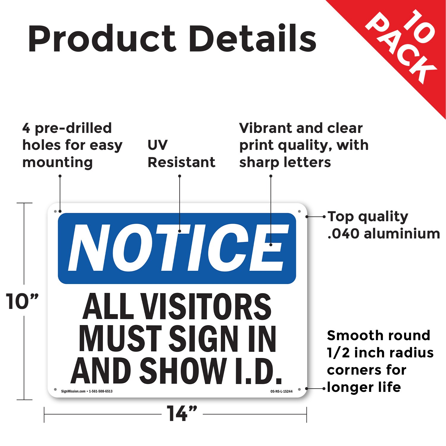 All Visitors Must OSHA Notice Sign Metal, Plastic, Or Decal – 5 or 10 Pack
