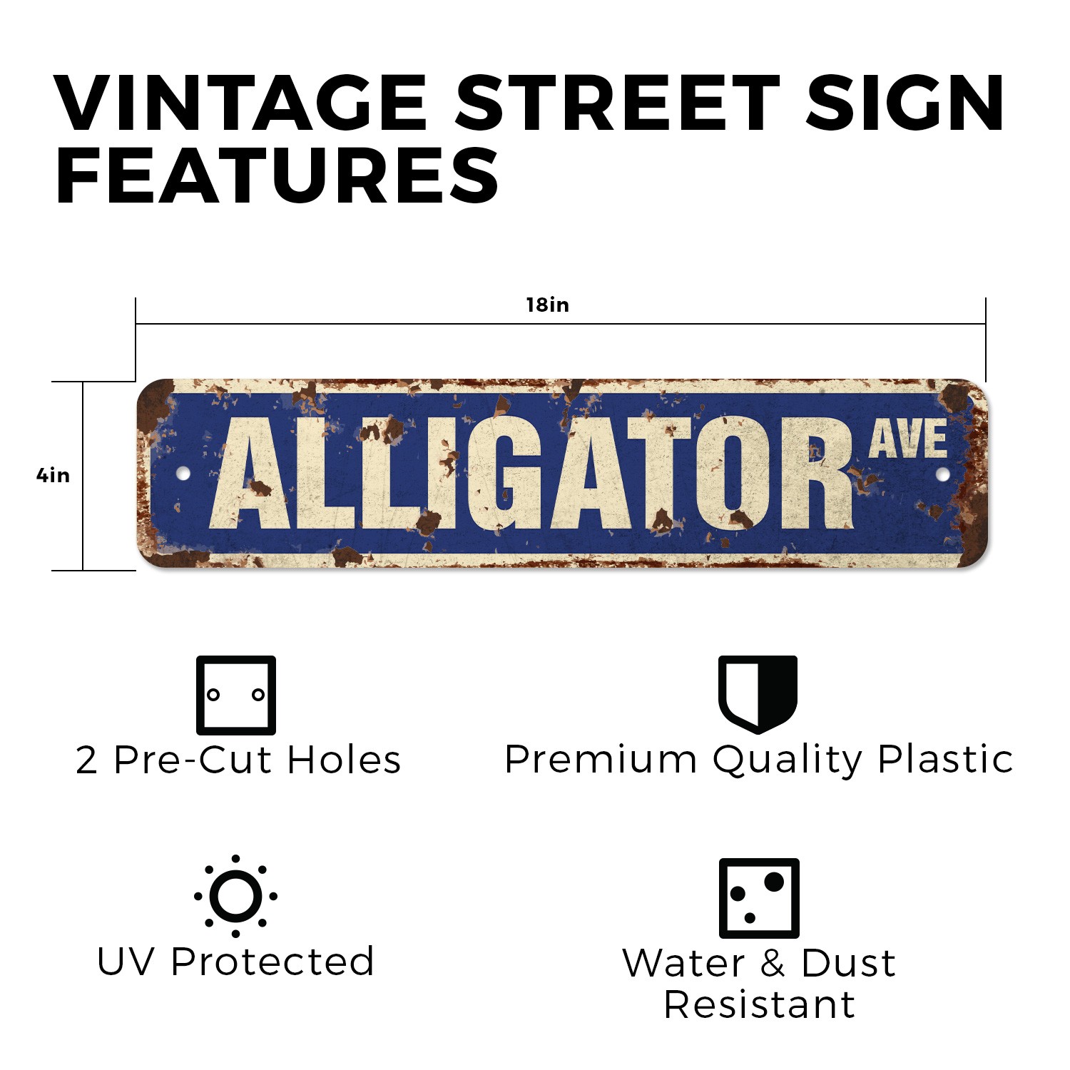 ALLIGATOR Vintage Style Rustic Street Sign Metal gator hunting hunters skin