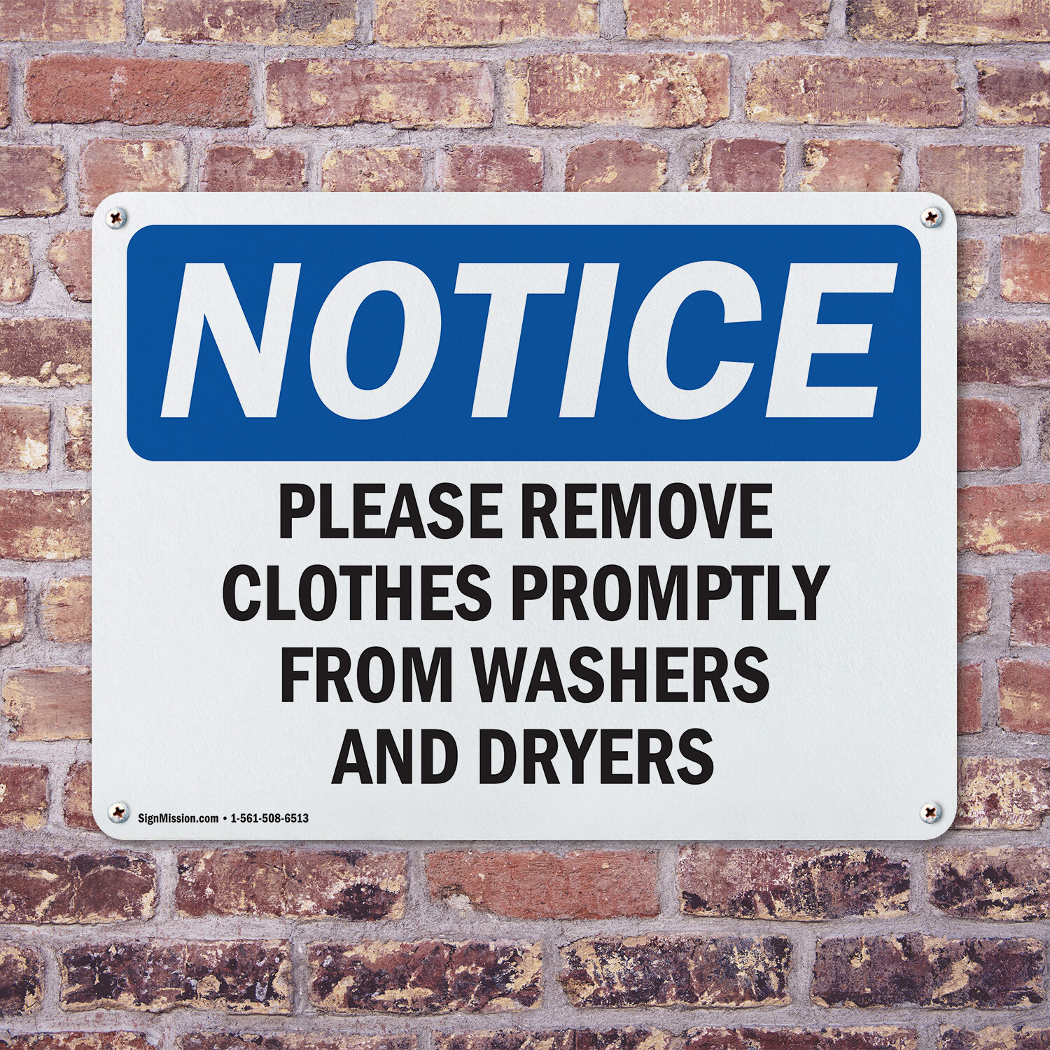 (2 Pack) Please Remove Clothes Promptly From Washers OSHA Notice Sign Decal