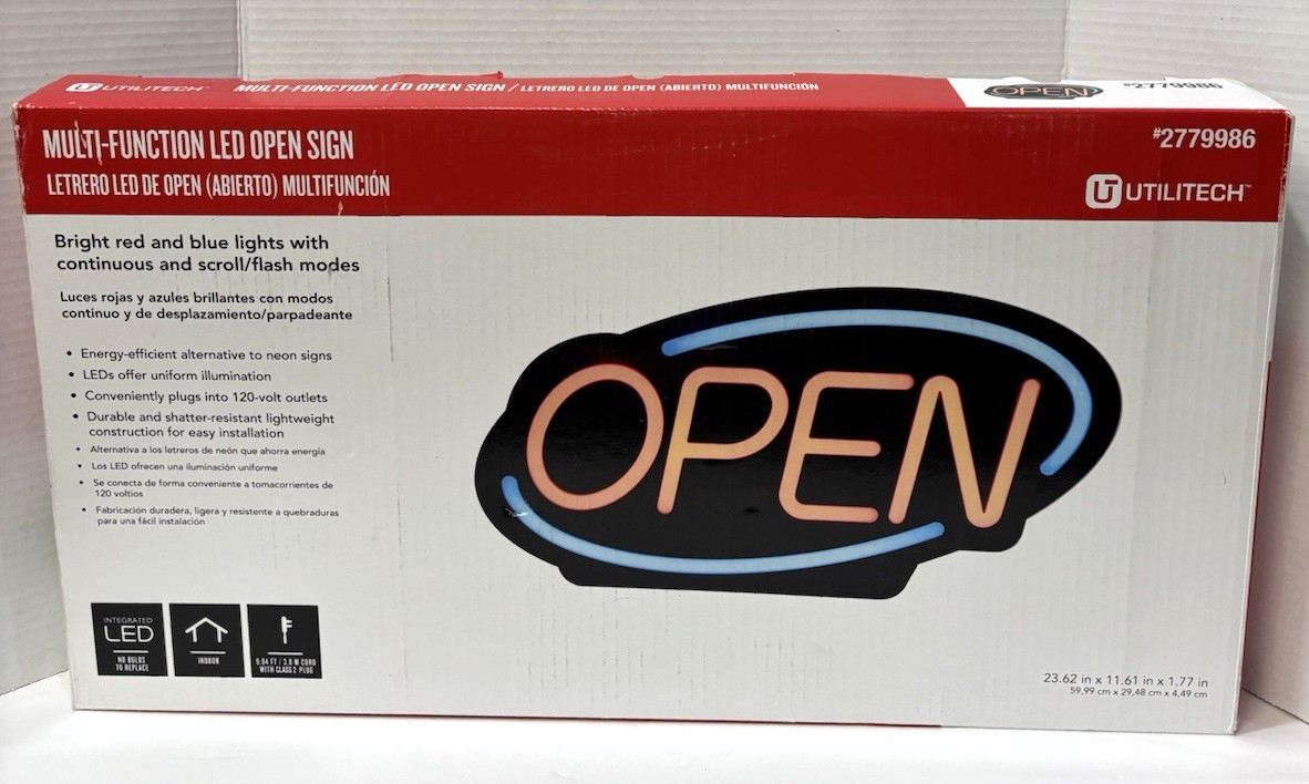 Utilitech 11.61-in Multi-function LED Red & Blue Light Indoor Open Sign 2779986