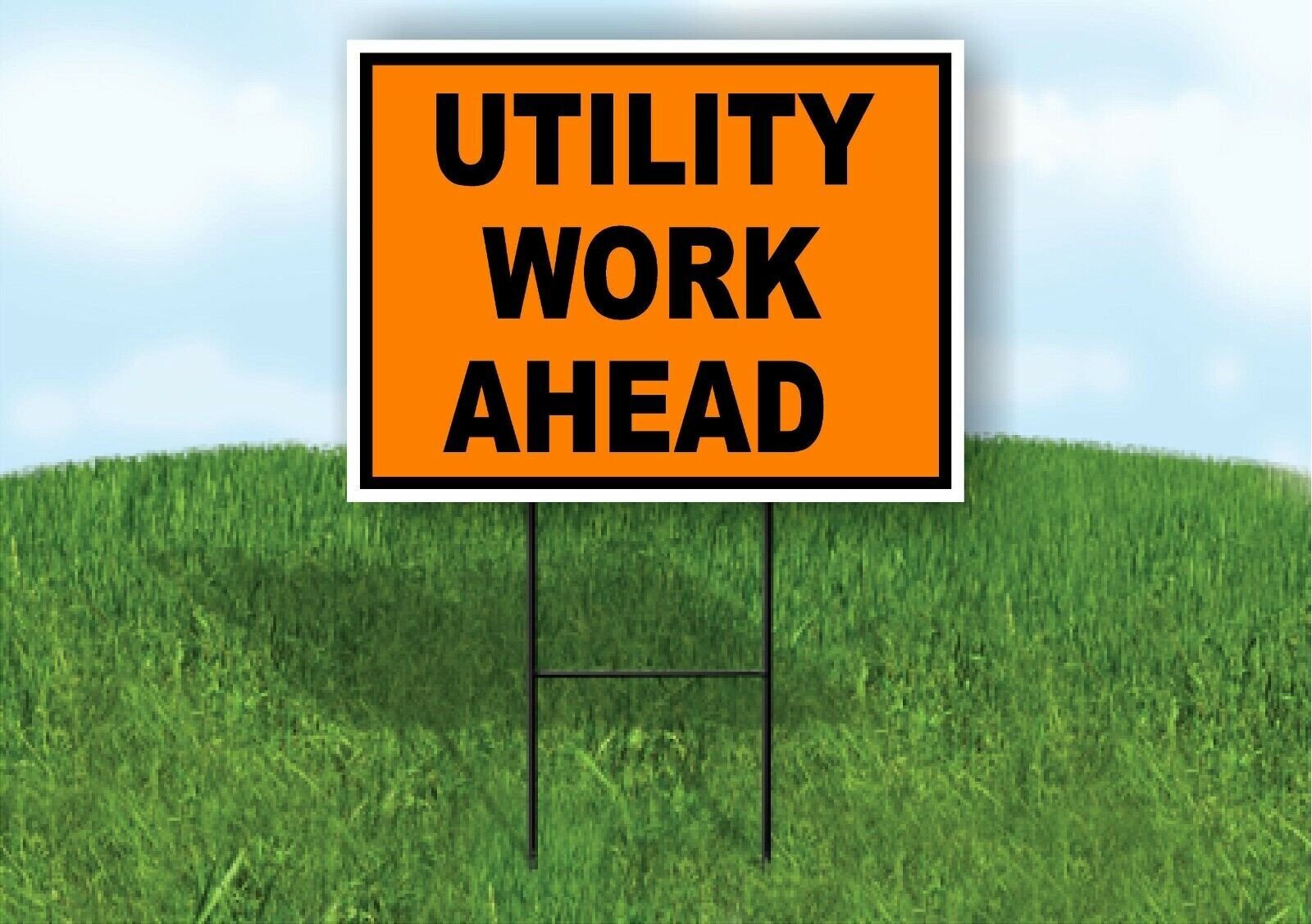 Utility Work Ahead Construction ORANGE BLACK Yard Sign Road with Stand LAWN SIGN