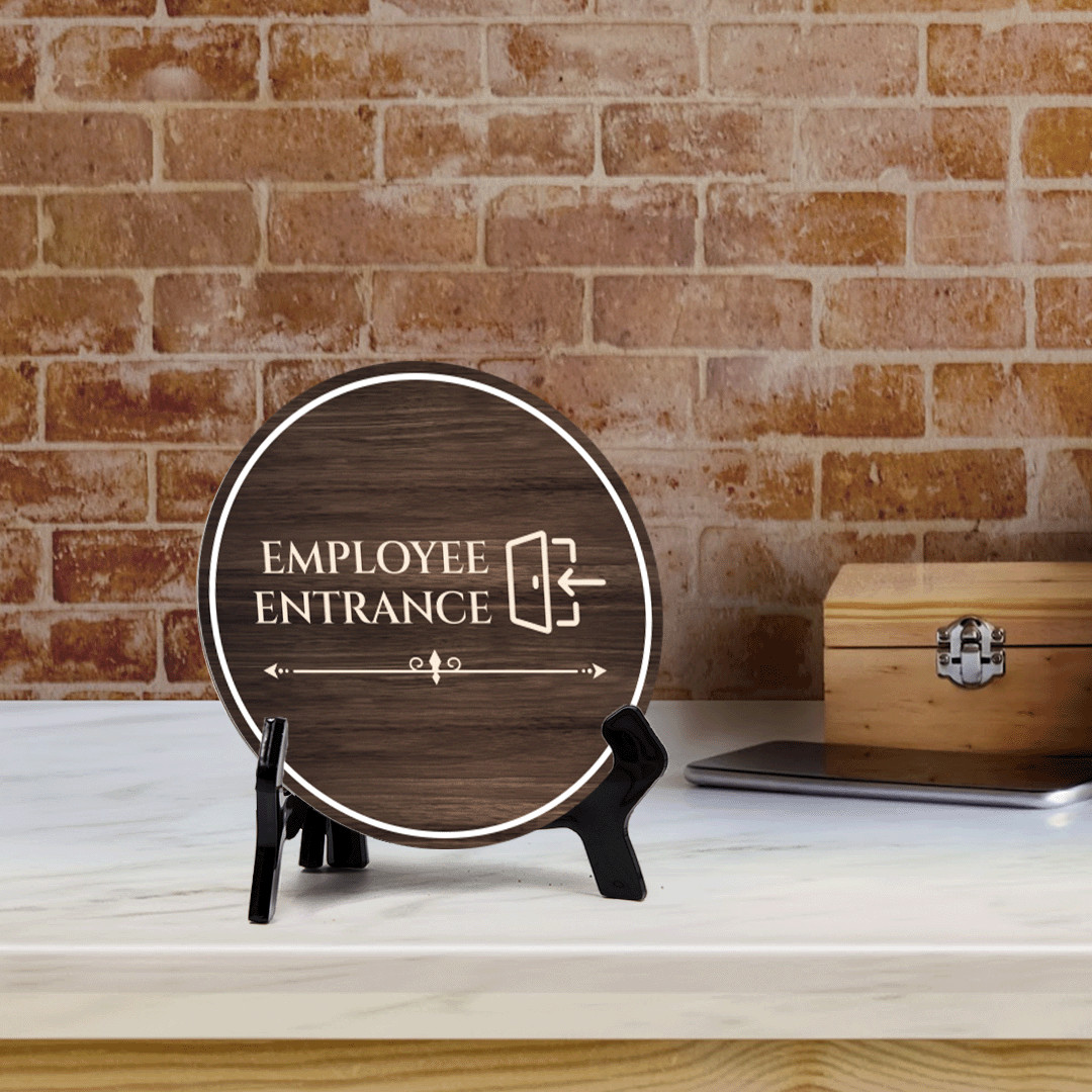 Employee Entrance Circle Table Sign with Acrylic Stand (5×5″)