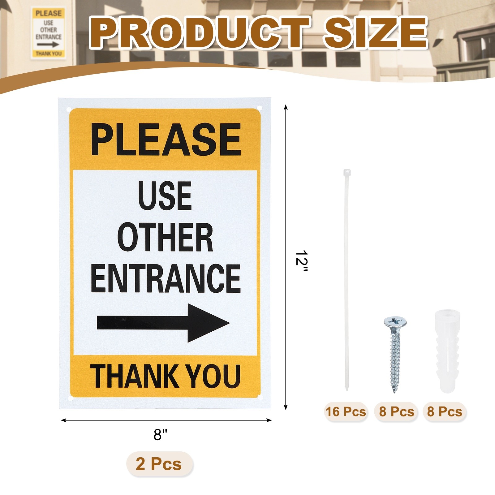2 Pcs Please Use Other Entrance Thank You Sign, Bright Yellow on Black