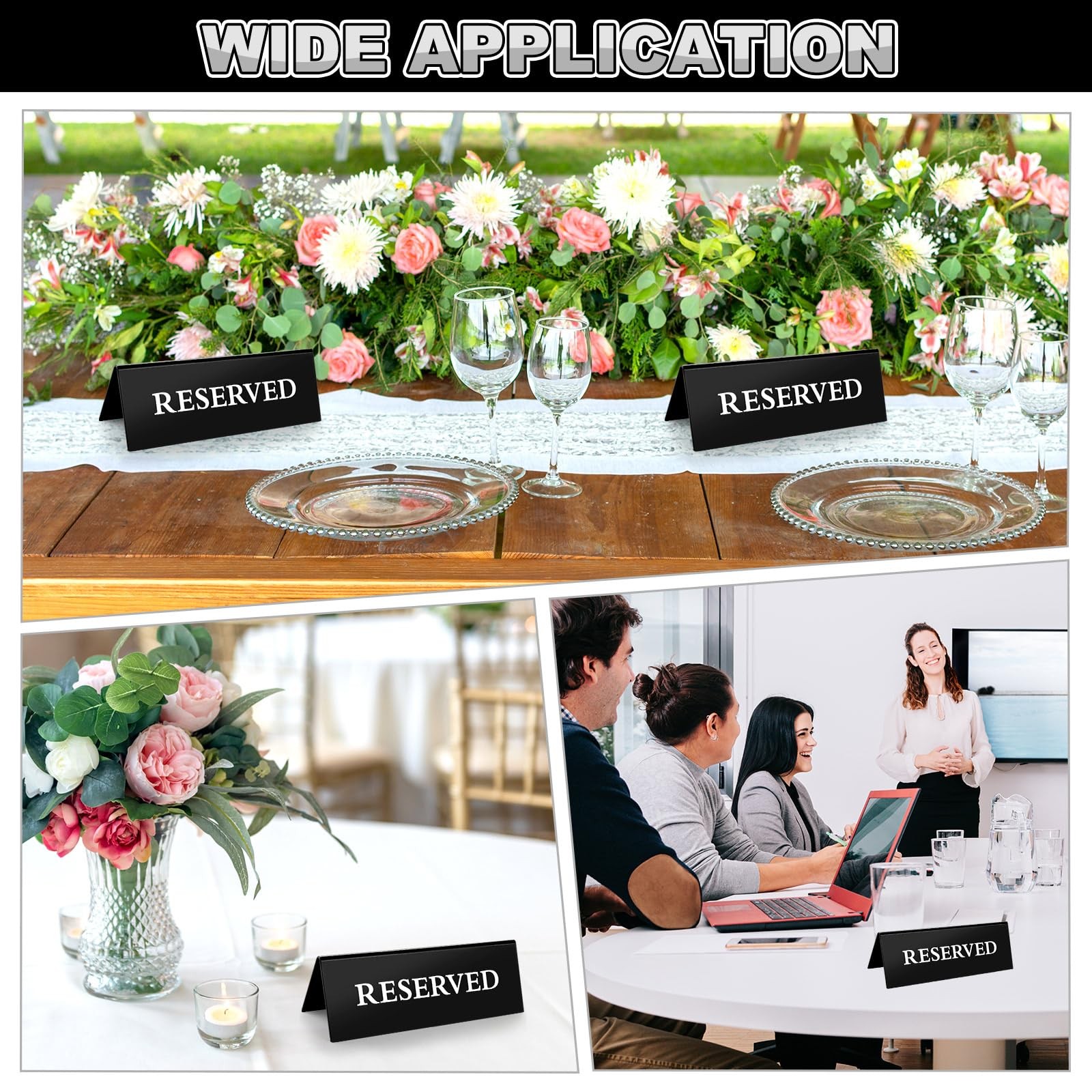 20 PCS Black Acrylic Reserved Table Signs Double Sided Tent For Restaurant